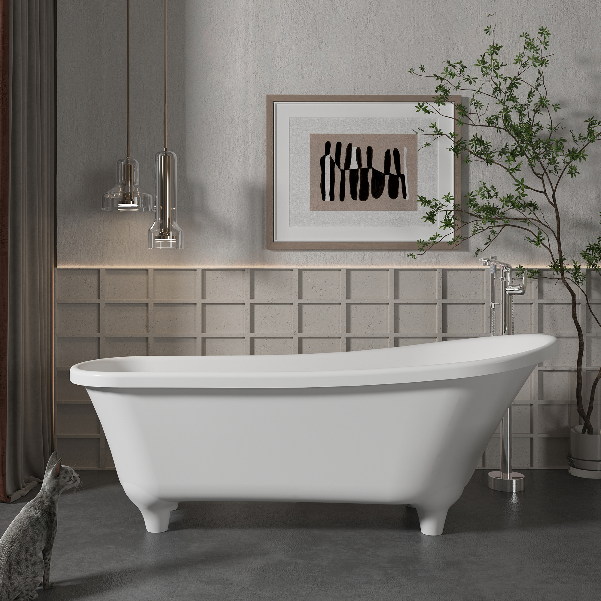 Stand Alone Brass Tub Faucet Waterfall Freestanding Bathtub Filler with Hand Shower Matte Black /Brushed Nickel /Brushed Gold /Chrome Plated