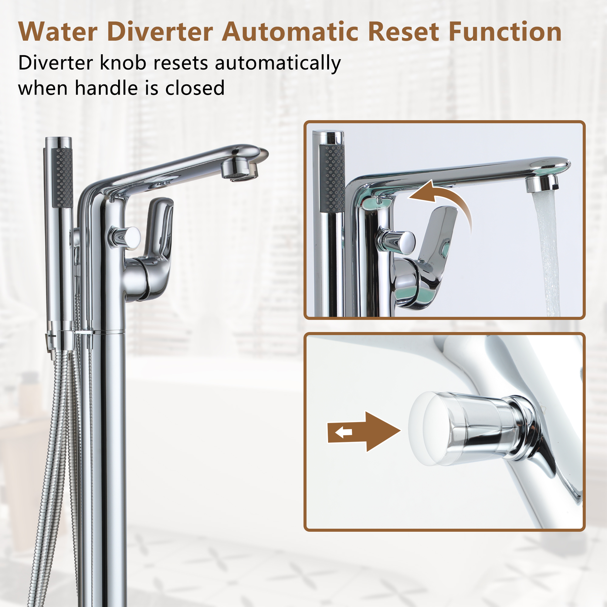 Stand Alone Brass Tub Faucet Waterfall Freestanding Bathtub Filler with Hand Shower Matte Black /Brushed Nickel /Brushed Gold /Chrome Plated