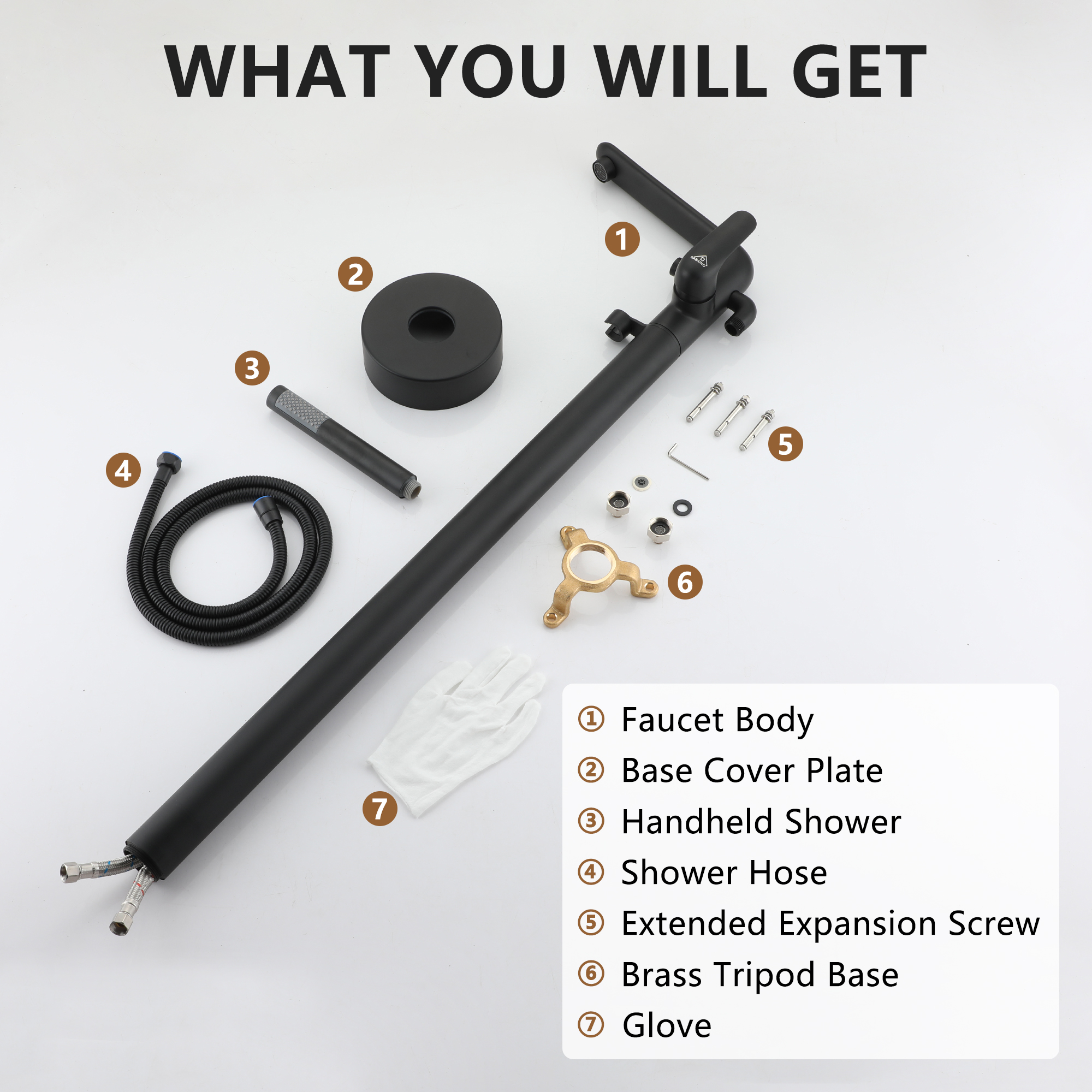 Stand Alone Brass Tub Faucet Waterfall Freestanding Bathtub Filler with Hand Shower Matte Black /Brushed Nickel /Brushed Gold /Chrome Plated