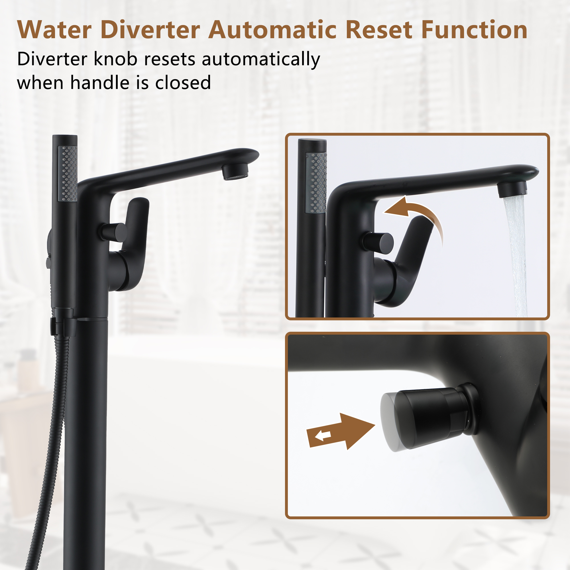 Stand Alone Brass Tub Faucet Waterfall Freestanding Bathtub Filler with Hand Shower Matte Black /Brushed Nickel /Brushed Gold /Chrome Plated