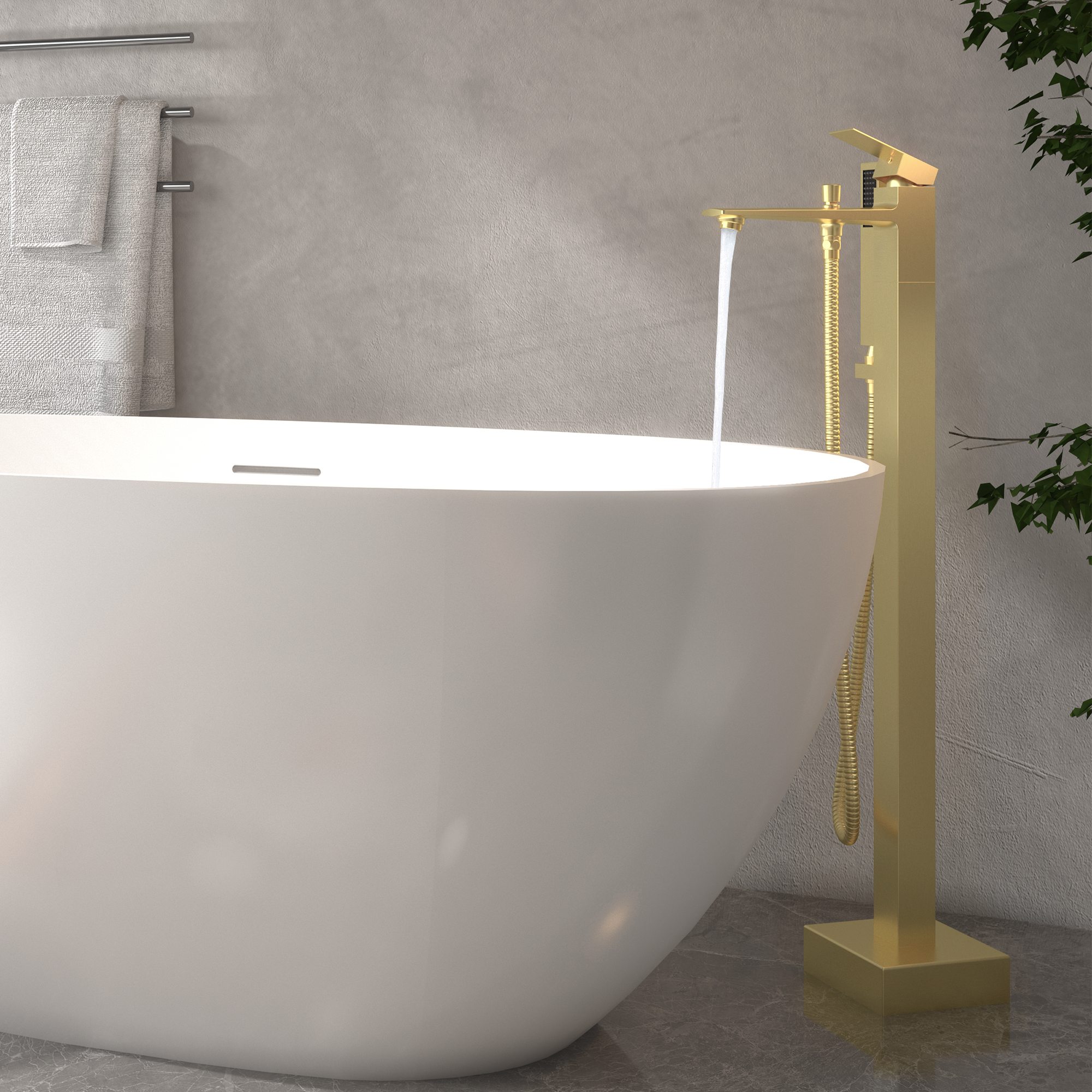 Free Standing Tub Filler Brass Bathtub Faucet with Hand Held Shower 