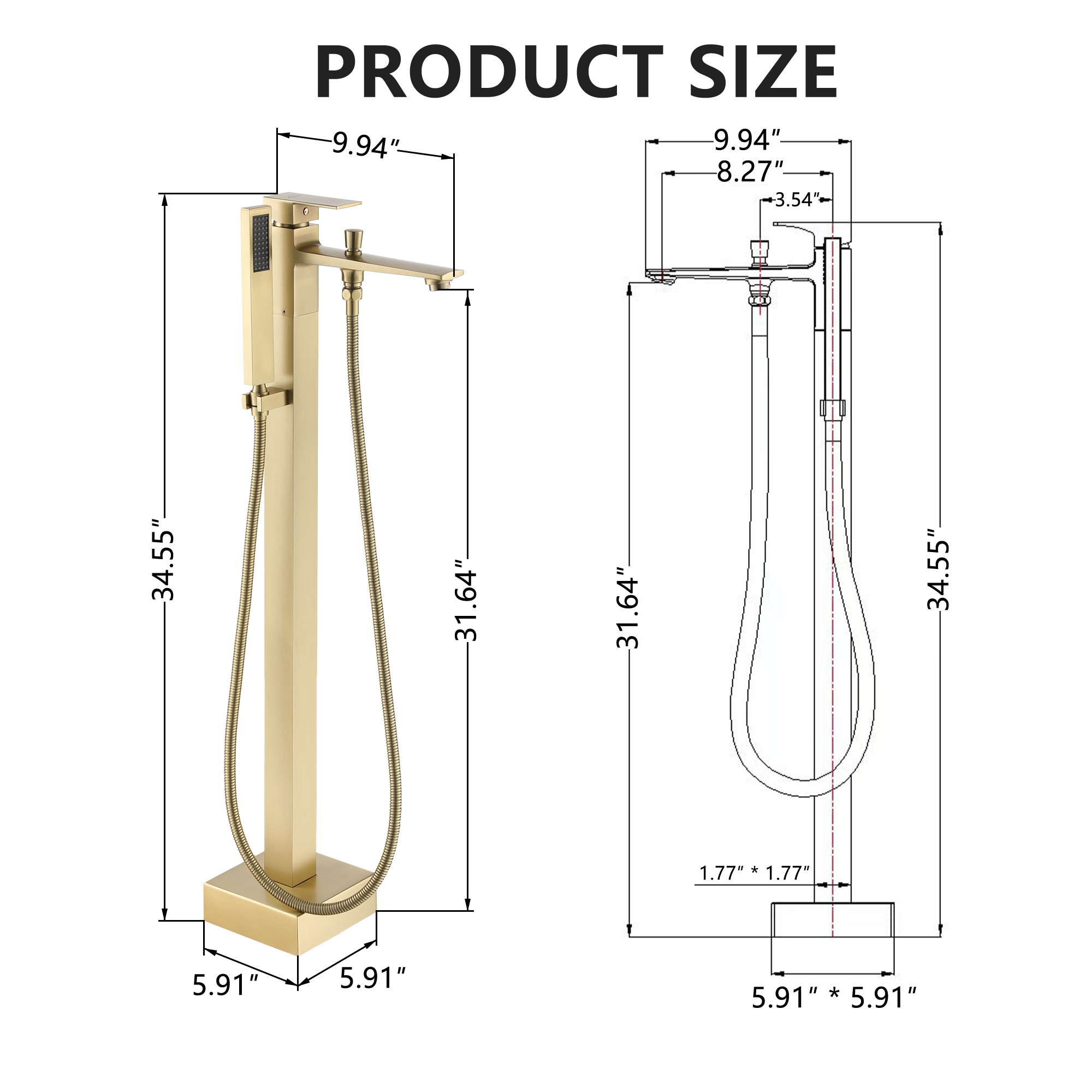 Free Standing Tub Filler Brass Bathtub Faucet with Hand Held Shower 