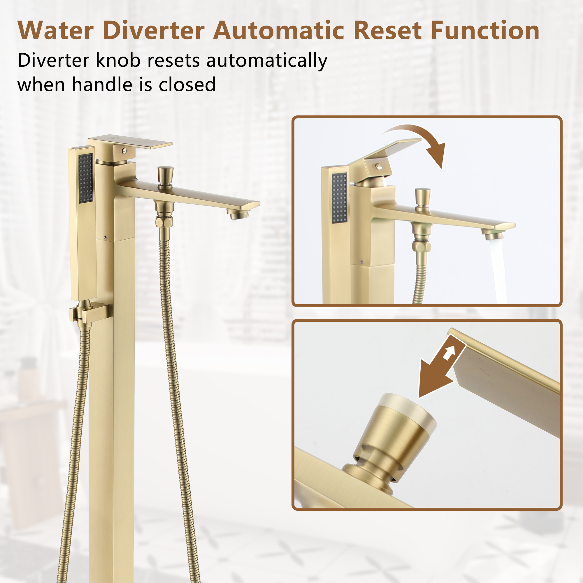 Free Standing Tub Filler Brass Bathtub Faucet with Hand Held Shower 