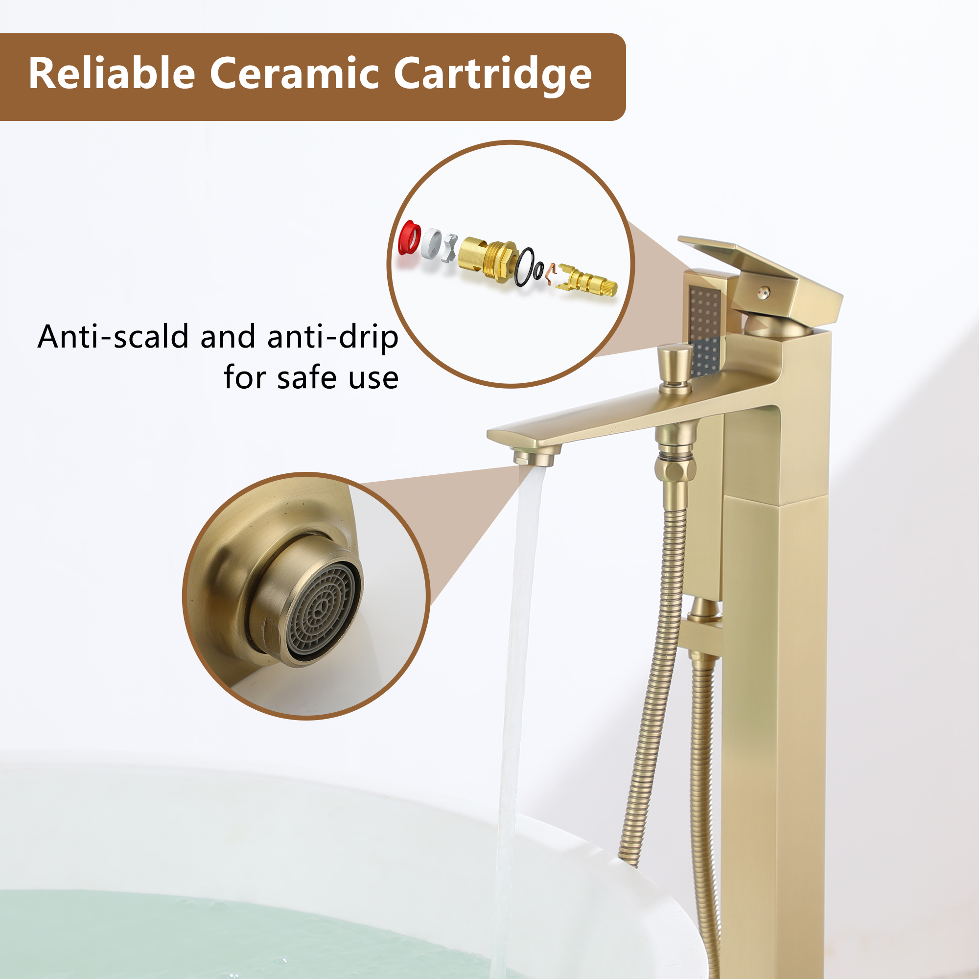 Free Standing Tub Filler Brass Bathtub Faucet with Hand Held Shower 