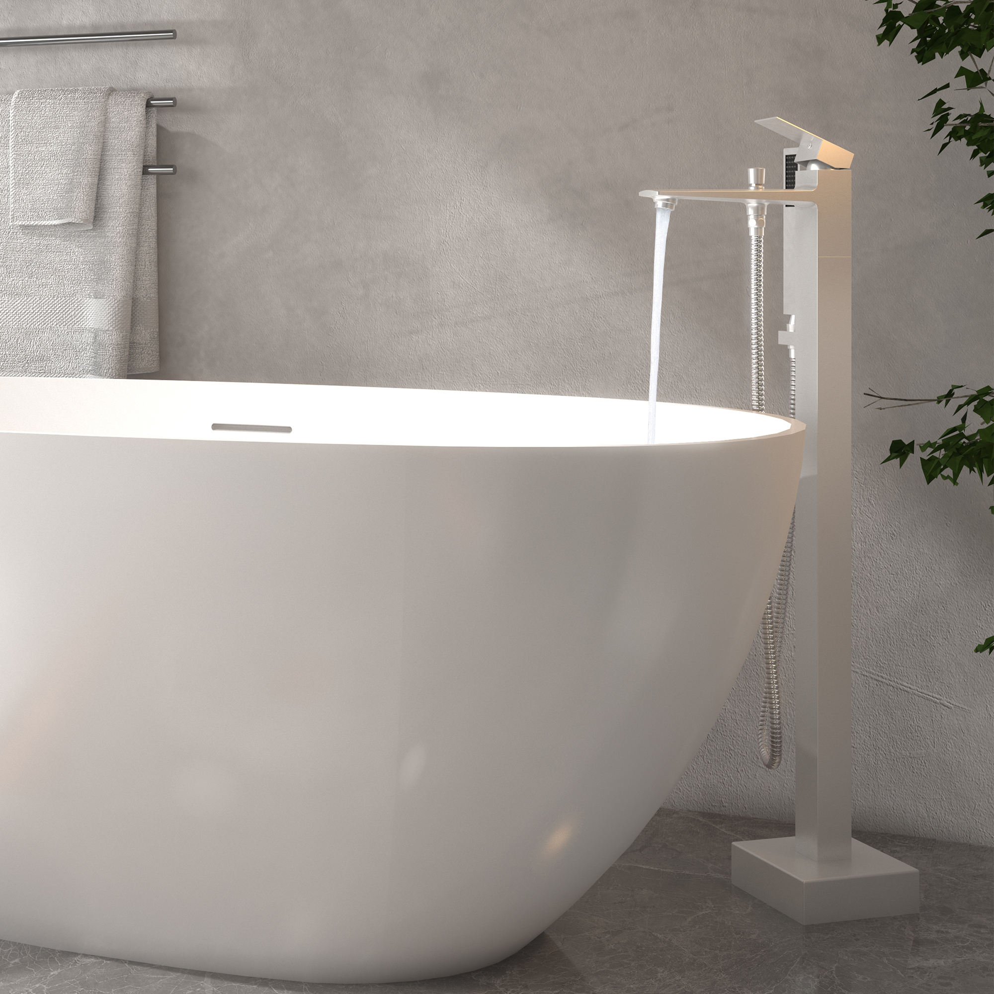 Free Standing Tub Filler Brass Bathtub Faucet with Hand Held Shower 