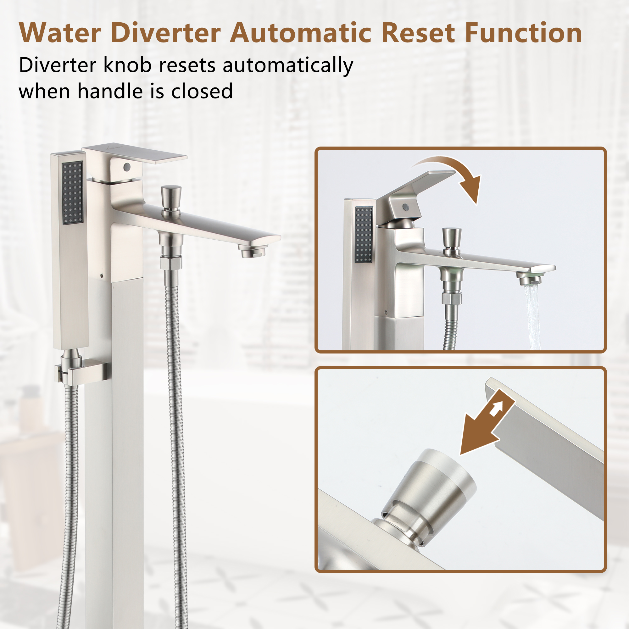 Free Standing Tub Filler Brass Bathtub Faucet with Hand Held Shower 