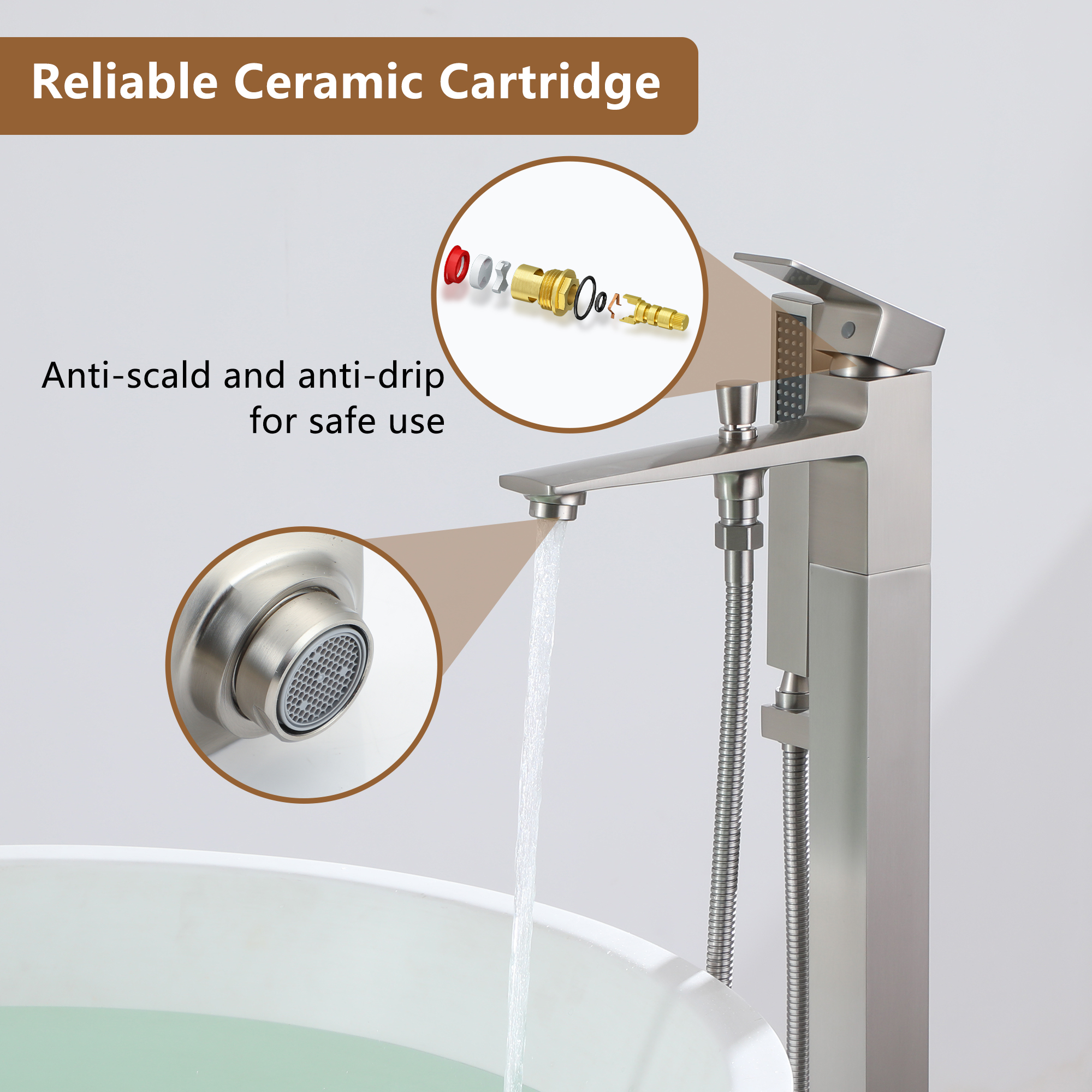 Free Standing Tub Filler Brass Bathtub Faucet with Hand Held Shower 