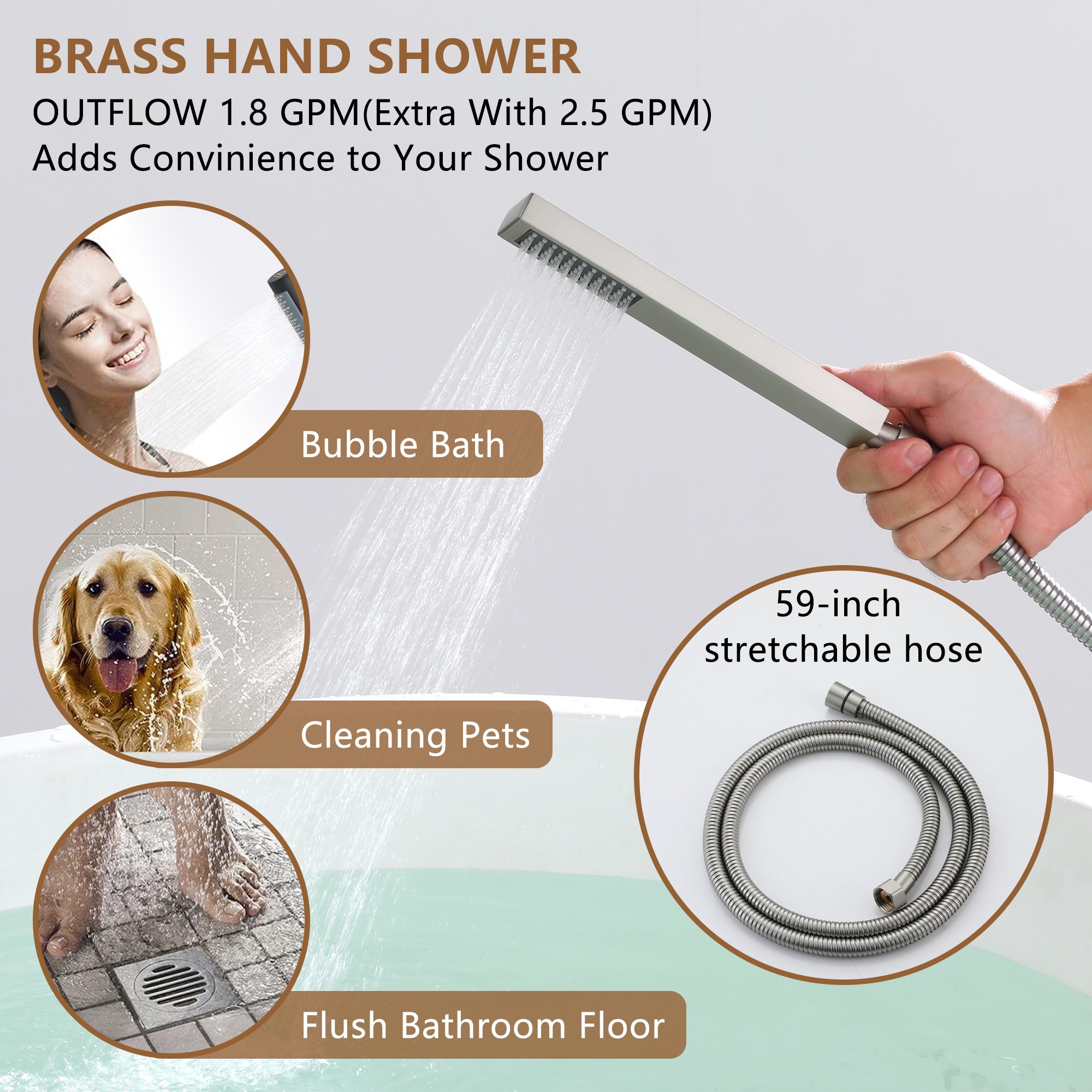 Free Standing Tub Filler Brass Bathtub Faucet with Hand Held Shower 