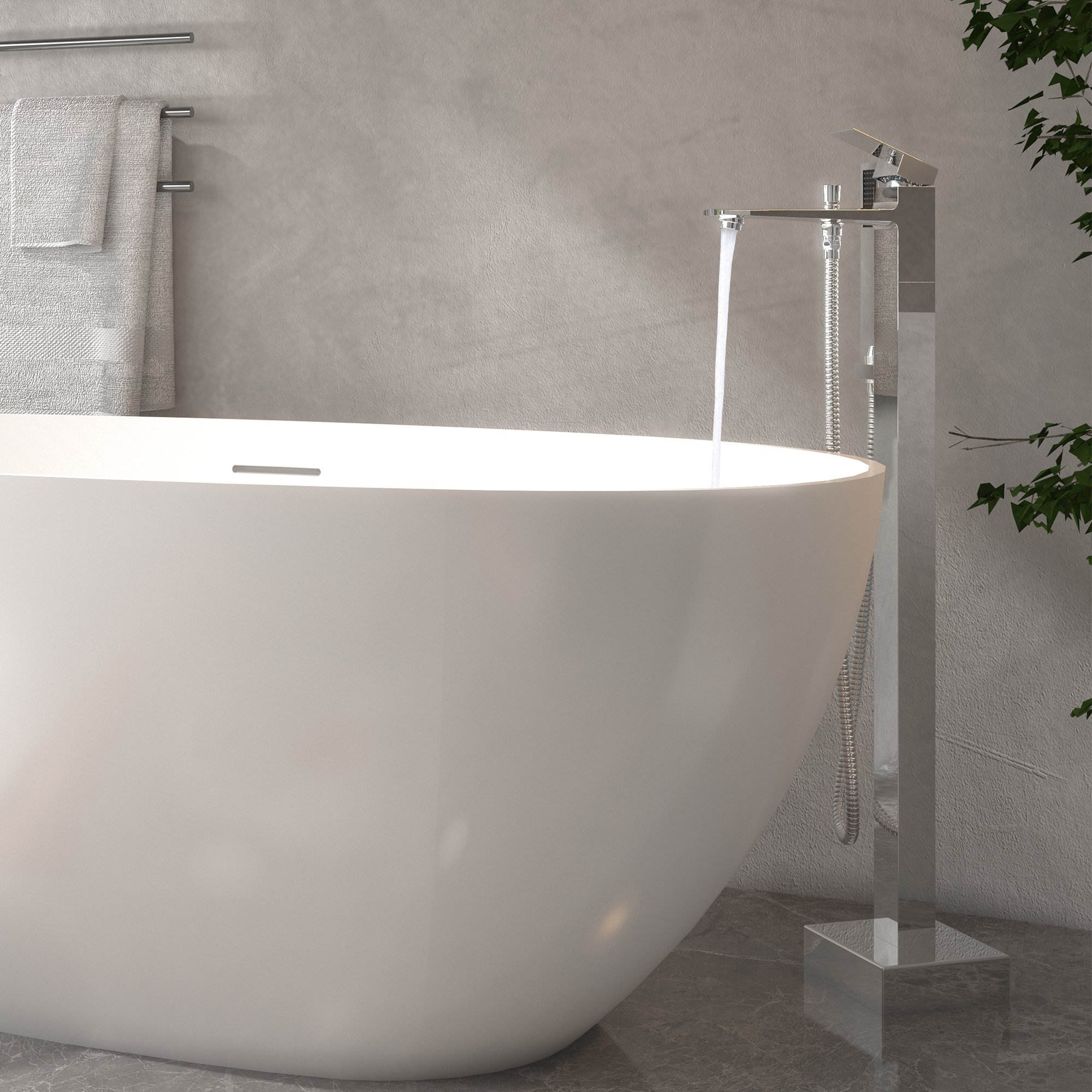 Free Standing Tub Filler Brass Bathtub Faucet with Hand Held Shower 