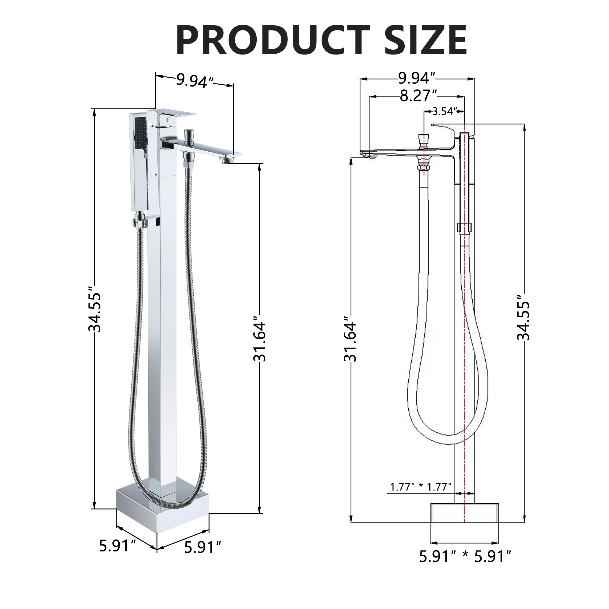 Free Standing Tub Filler Brass Bathtub Faucet with Hand Held Shower 