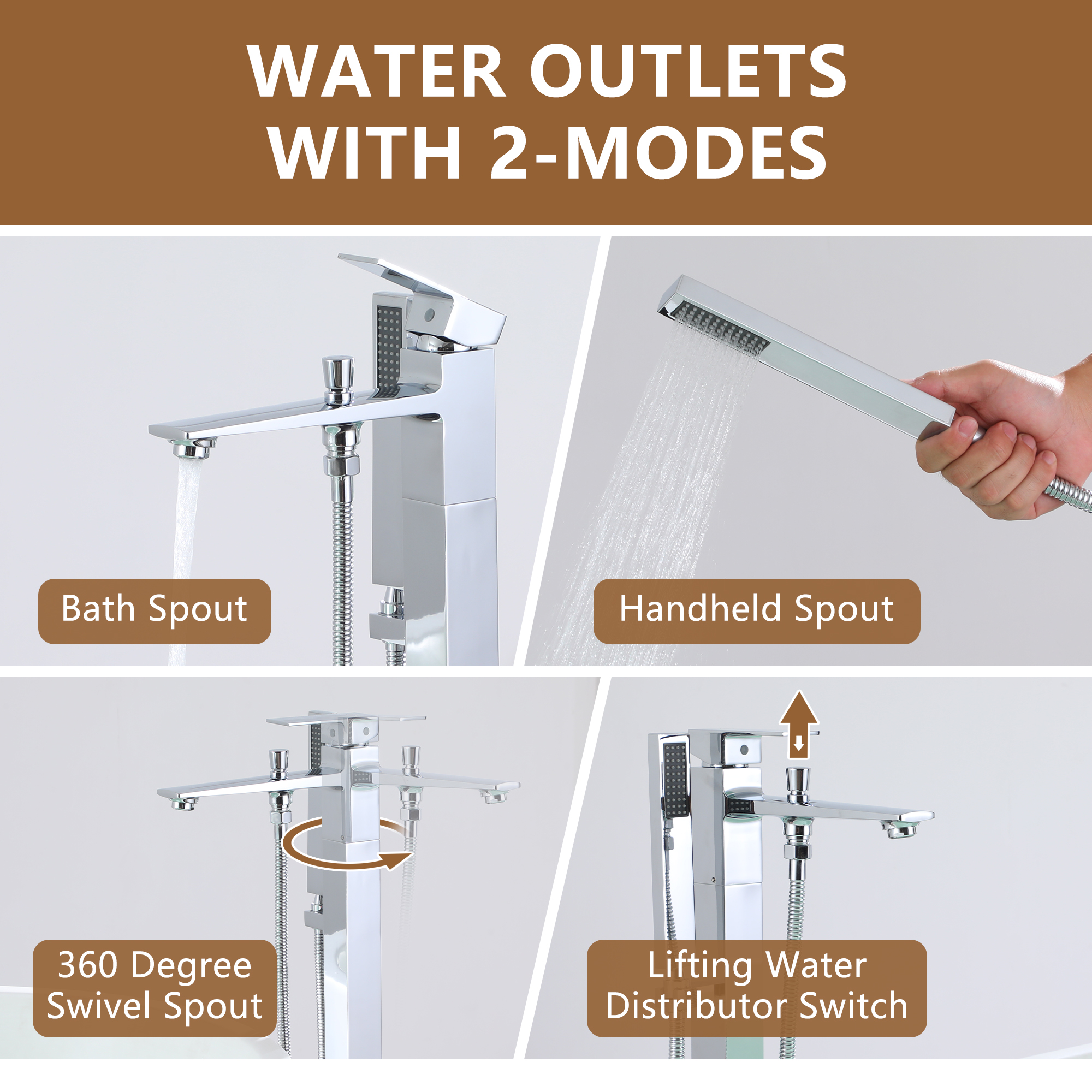 Free Standing Tub Filler Brass Bathtub Faucet with Hand Held Shower 