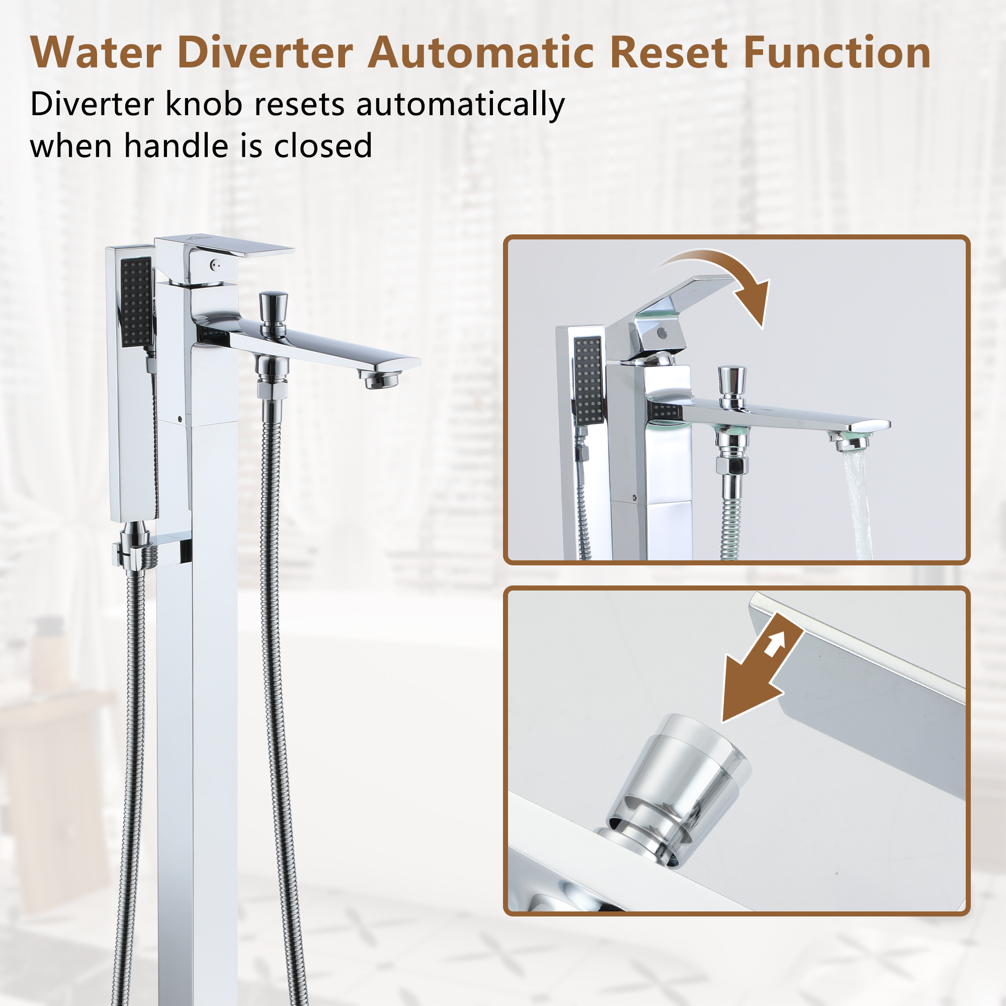 Free Standing Tub Filler Brass Bathtub Faucet with Hand Held Shower 