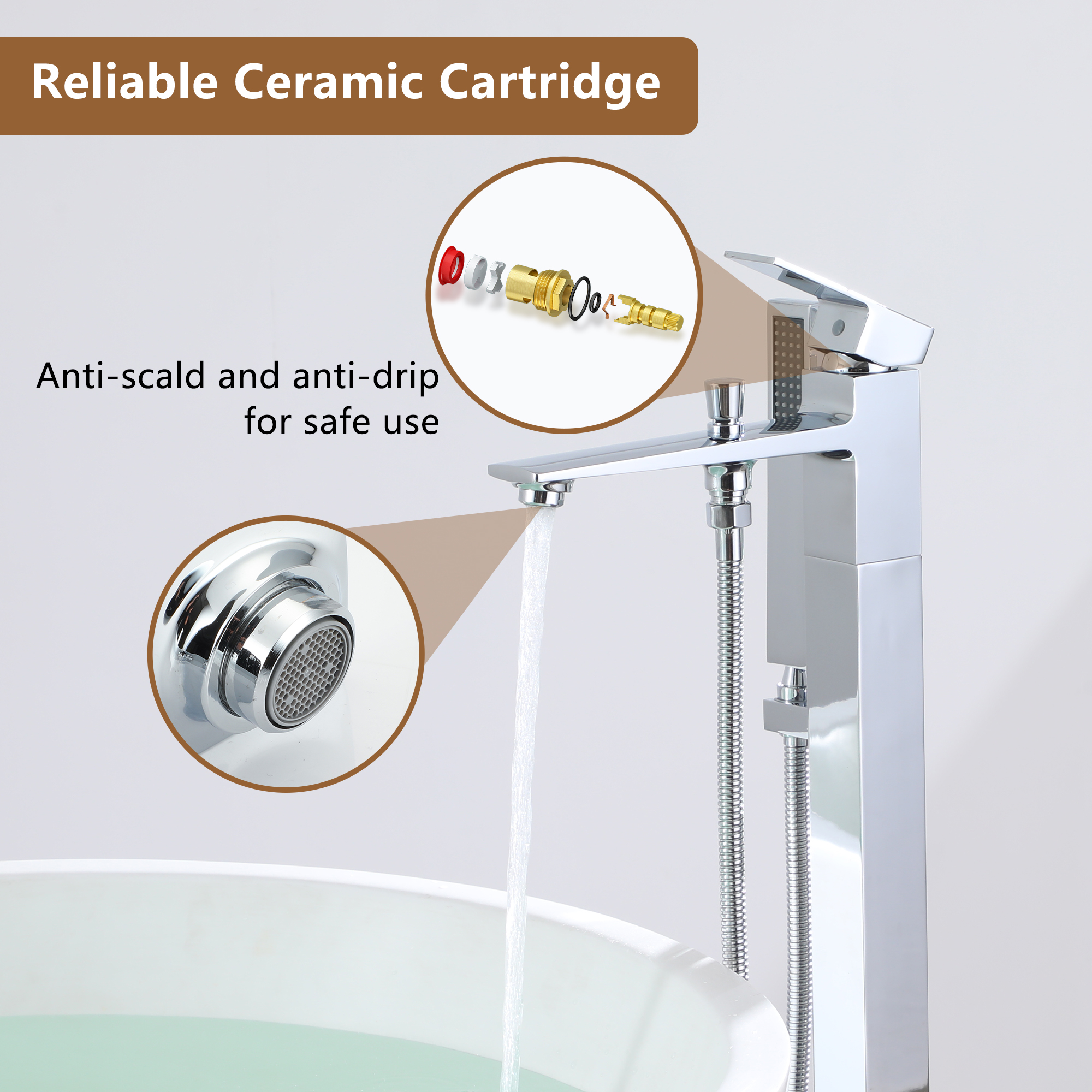 Free Standing Tub Filler Brass Bathtub Faucet with Hand Held Shower 