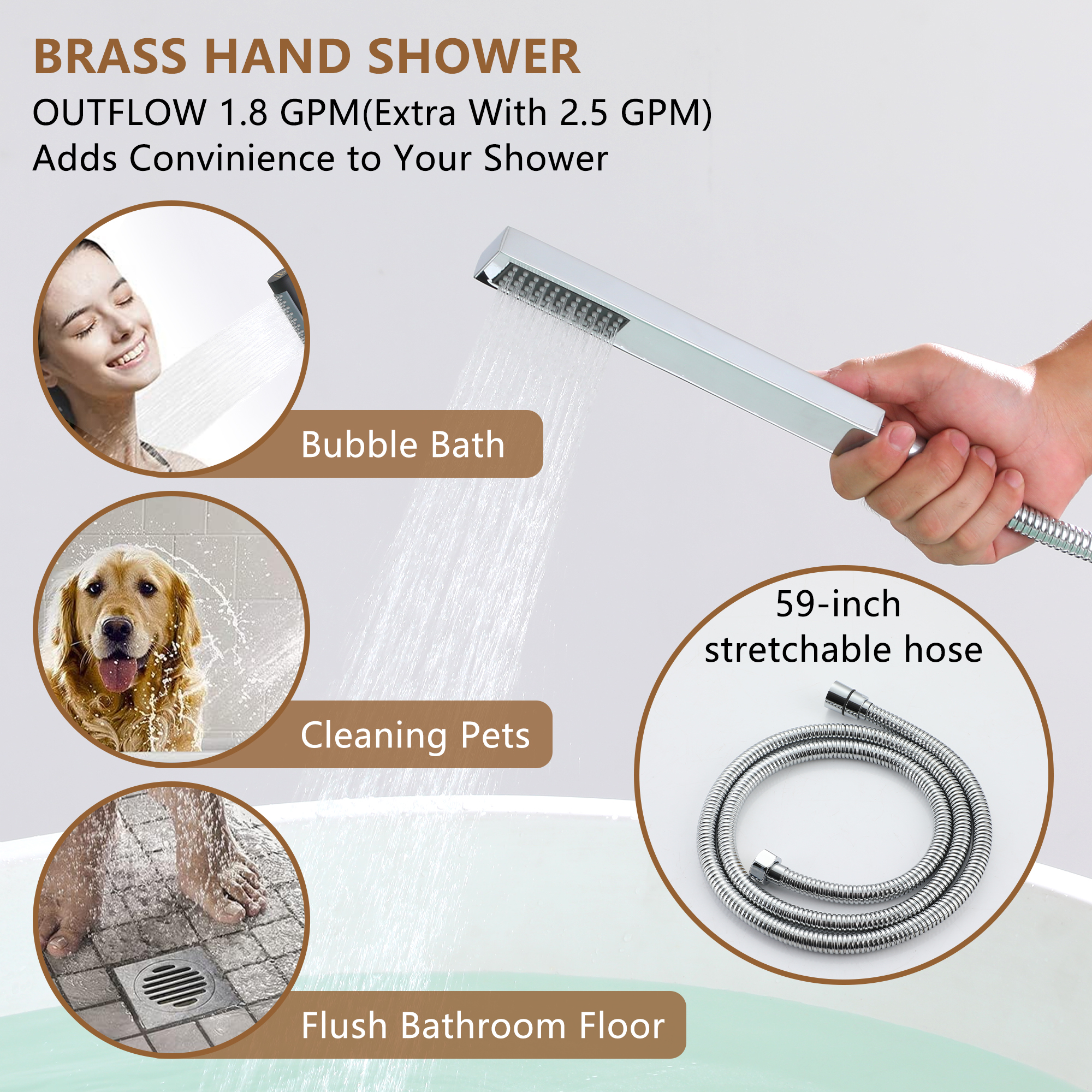 Free Standing Tub Filler Brass Bathtub Faucet with Hand Held Shower 