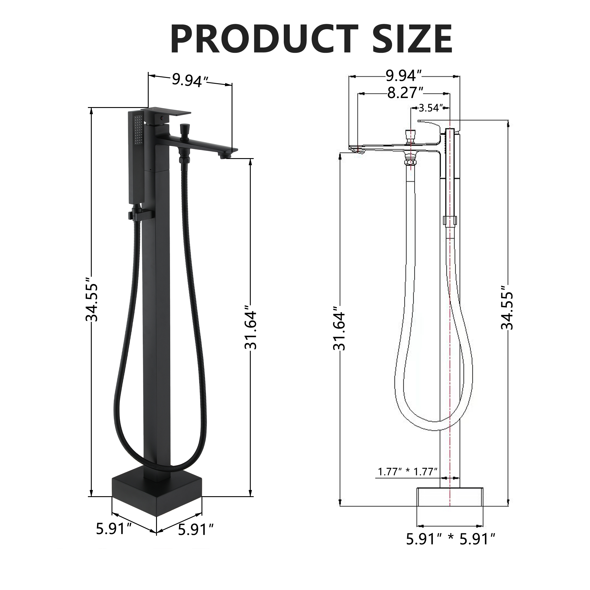 Free Standing Tub Filler Brass Bathtub Faucet with Hand Held Shower 