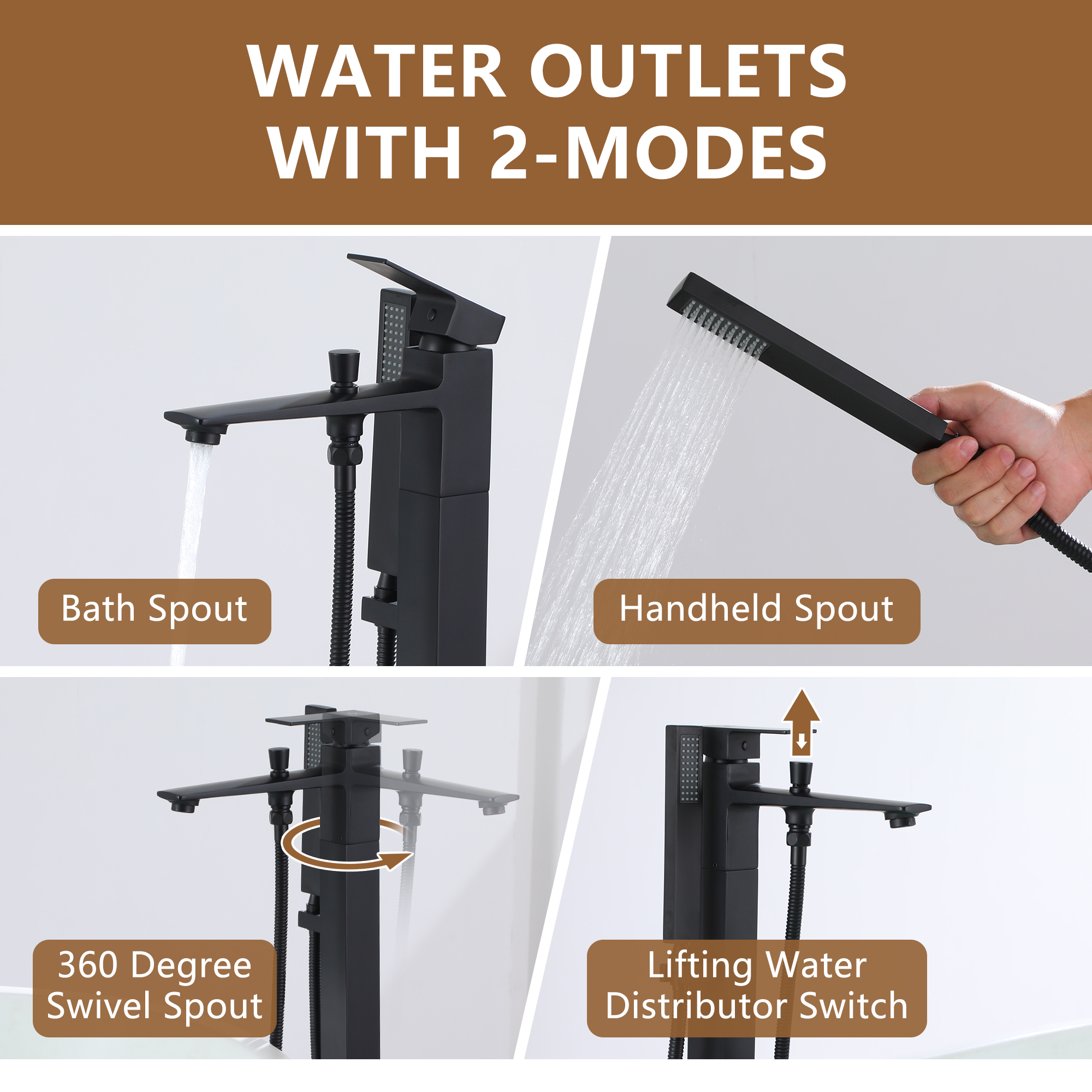 Free Standing Tub Filler Brass Bathtub Faucet with Hand Held Shower 