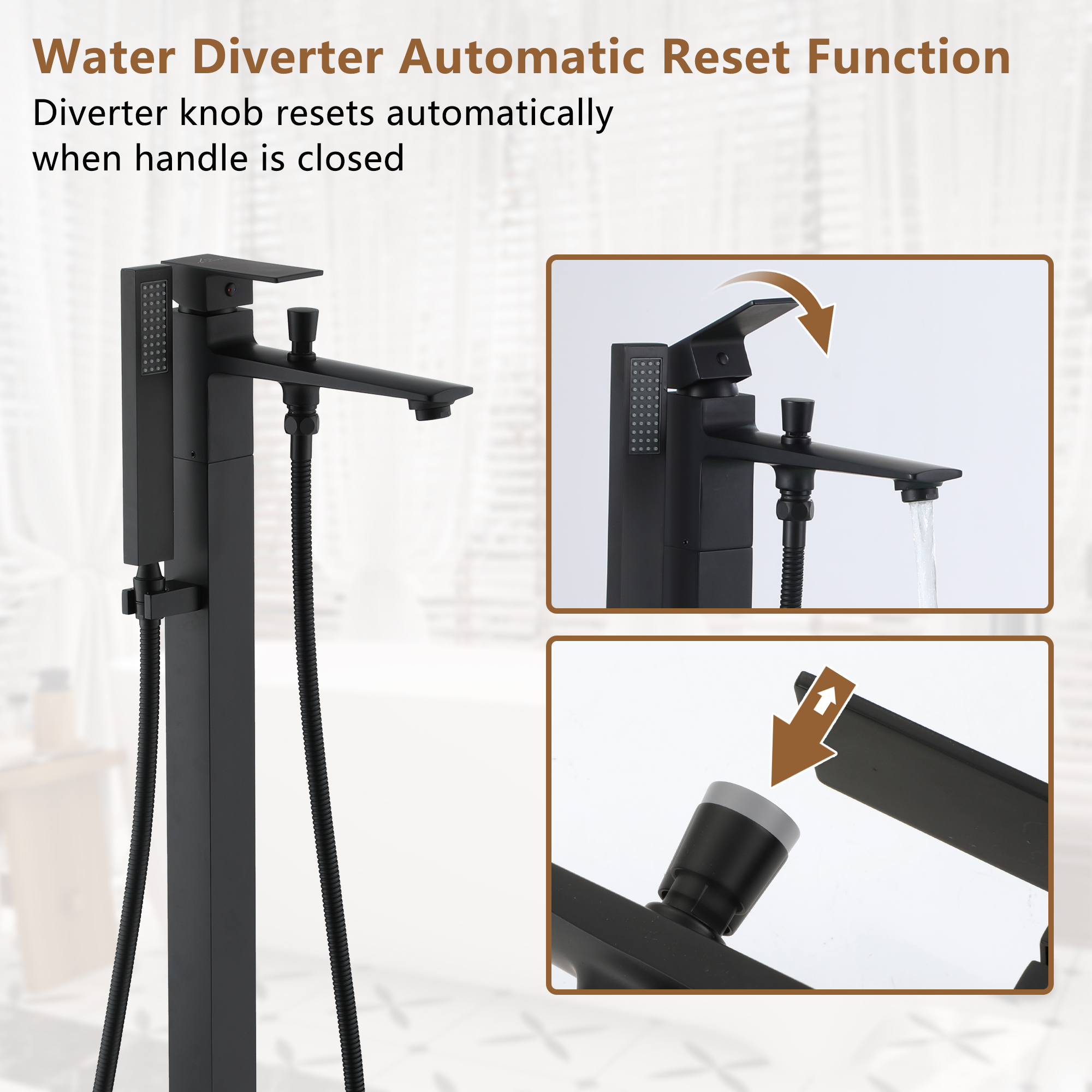 Free Standing Tub Filler Brass Bathtub Faucet with Hand Held Shower 