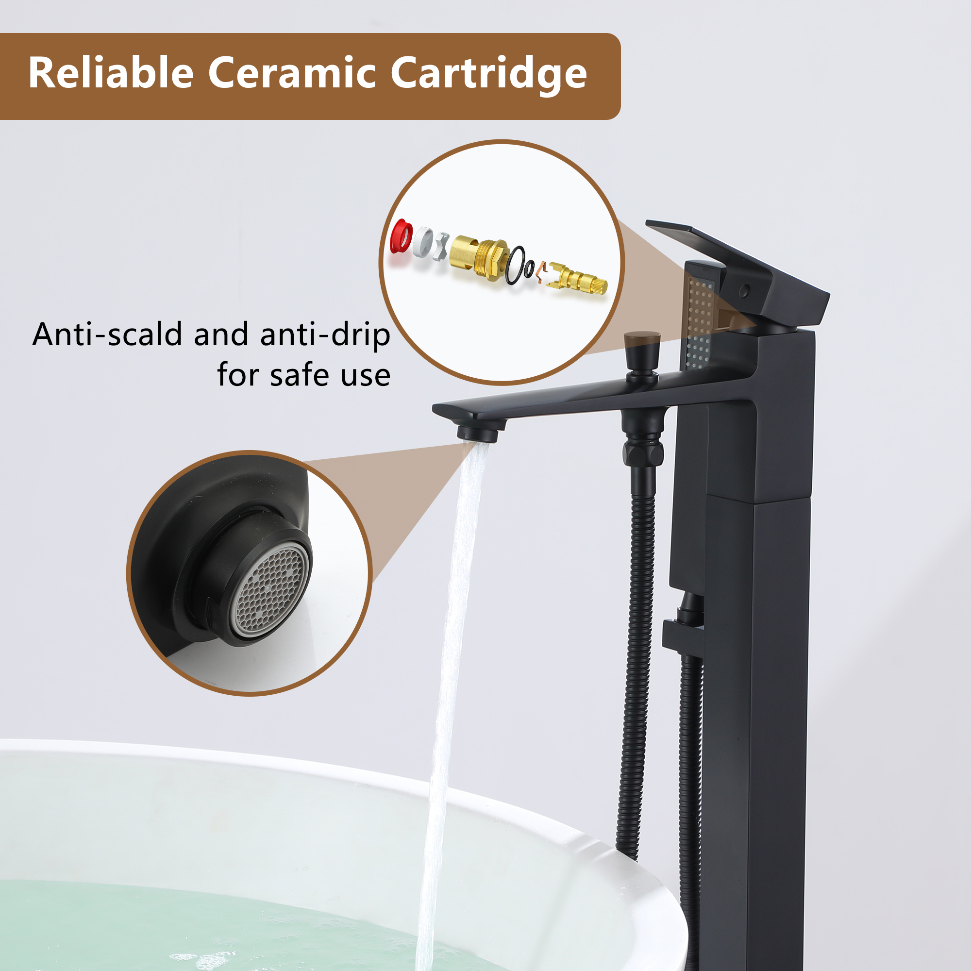 Free Standing Tub Filler Brass Bathtub Faucet with Hand Held Shower 