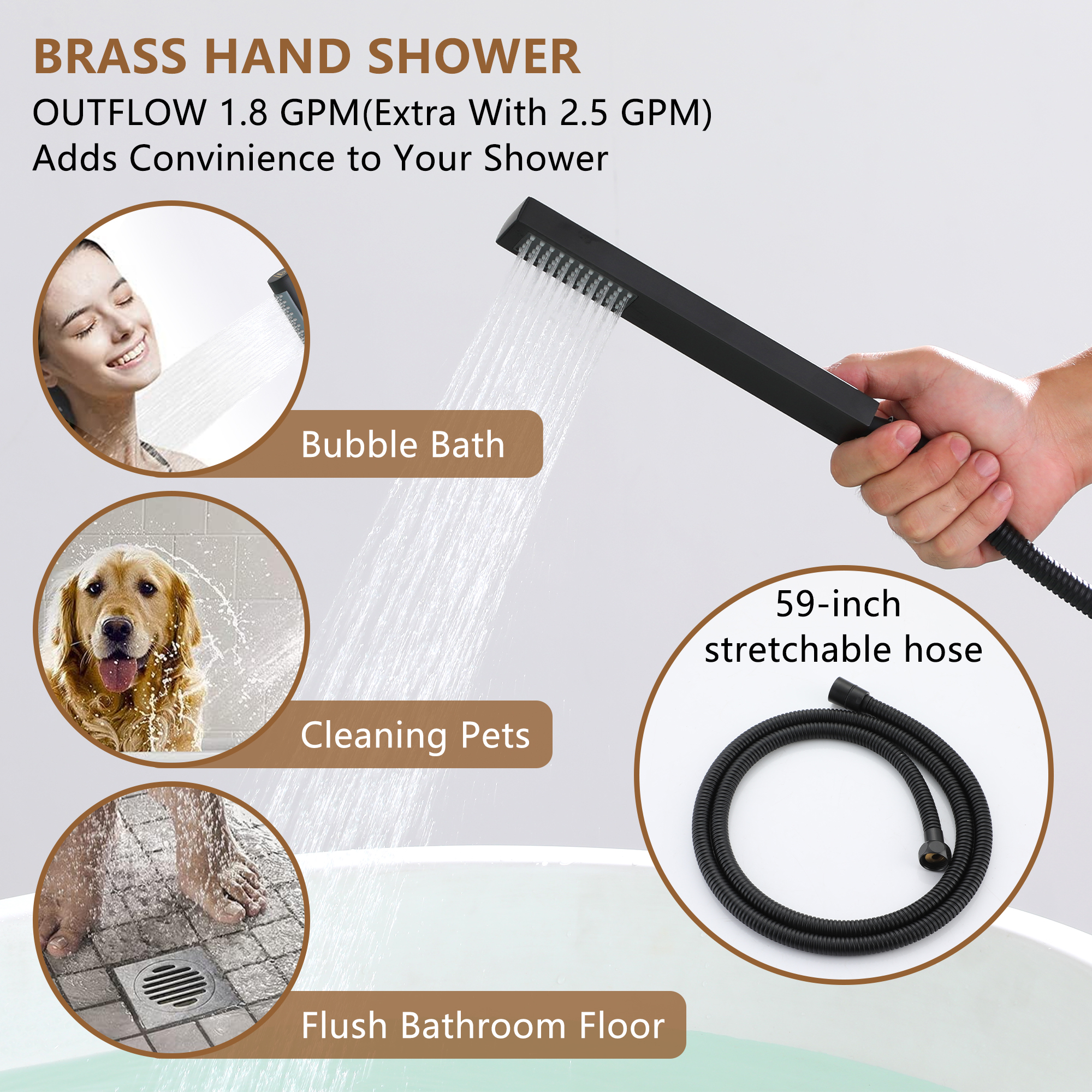 Free Standing Tub Filler Brass Bathtub Faucet with Hand Held Shower 