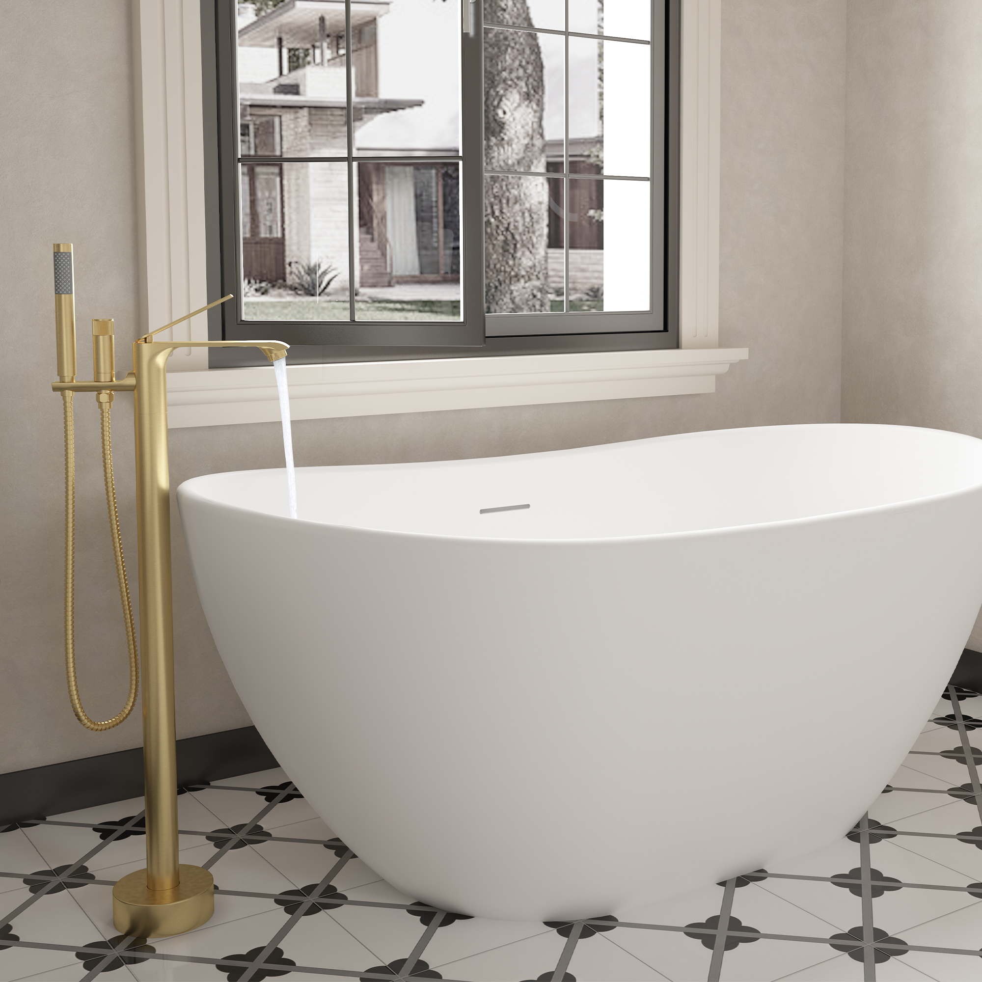 Freestanding Tub Faucet Floor Mounted Tub Filler with 150mm Handheld Hose