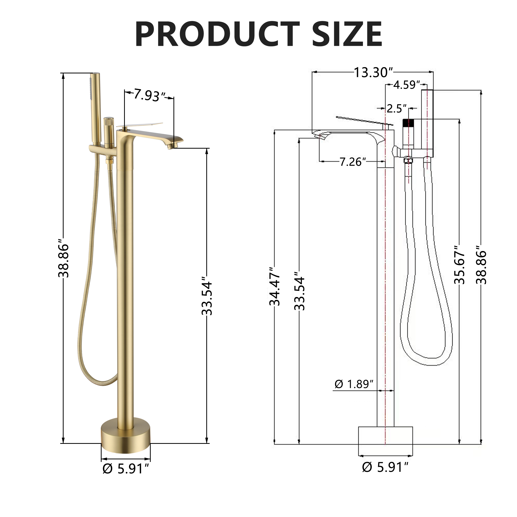 Freestanding Tub Faucet Floor Mounted Tub Filler with 150mm Handheld Hose