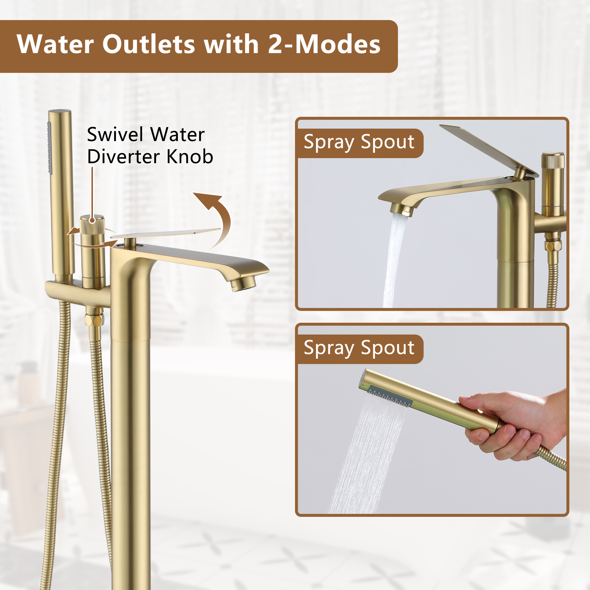 Freestanding Tub Faucet Floor Mounted Tub Filler with 150mm Handheld Hose