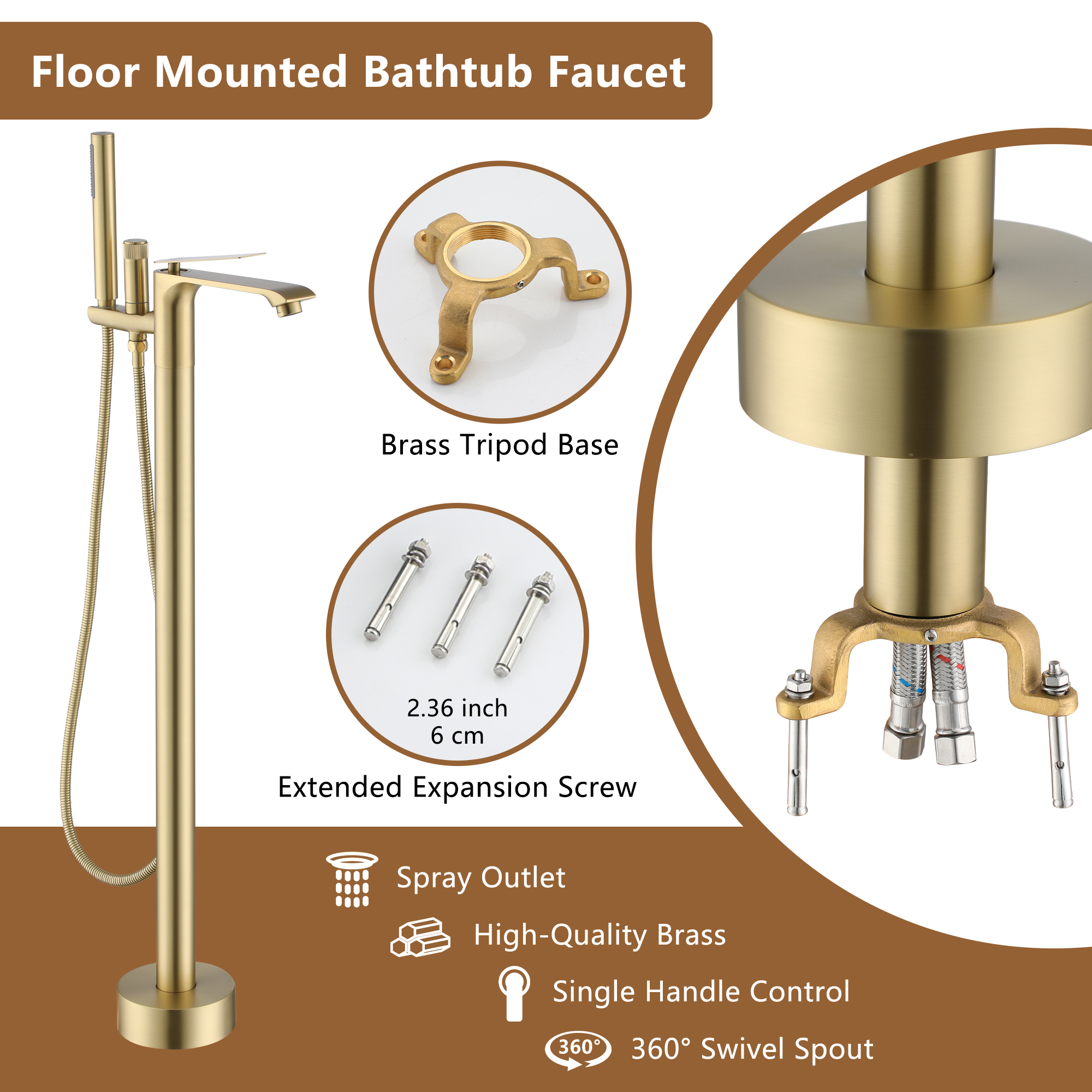 Freestanding Tub Faucet Floor Mounted Tub Filler with 150mm Handheld Hose