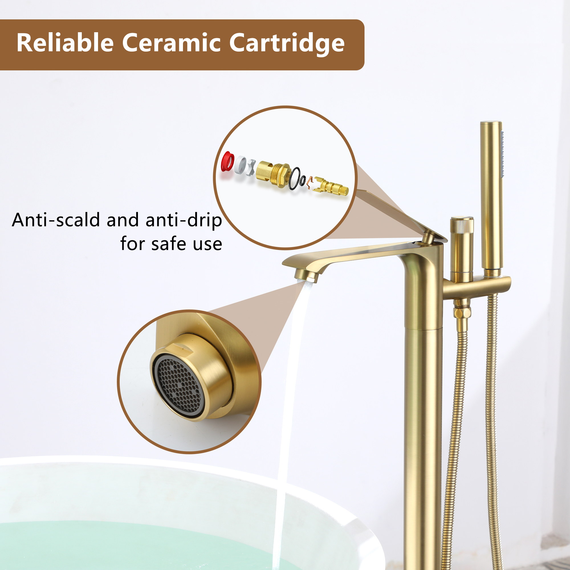 Freestanding Tub Faucet Floor Mounted Tub Filler with 150mm Handheld Hose