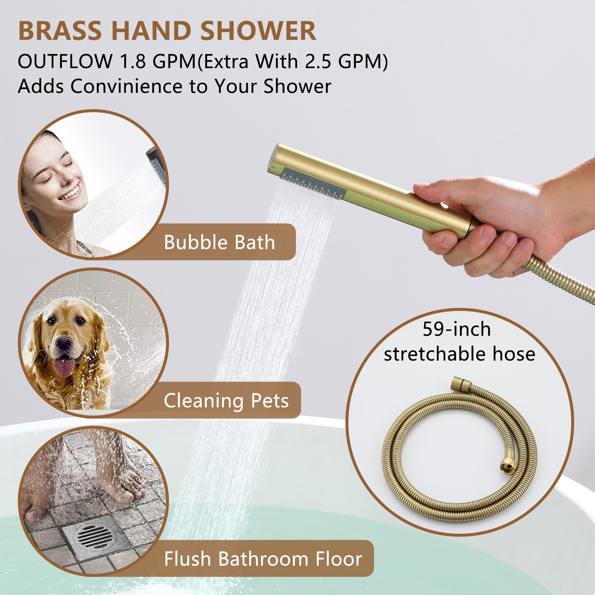 Freestanding Tub Faucet Floor Mounted Tub Filler with 150mm Handheld Hose