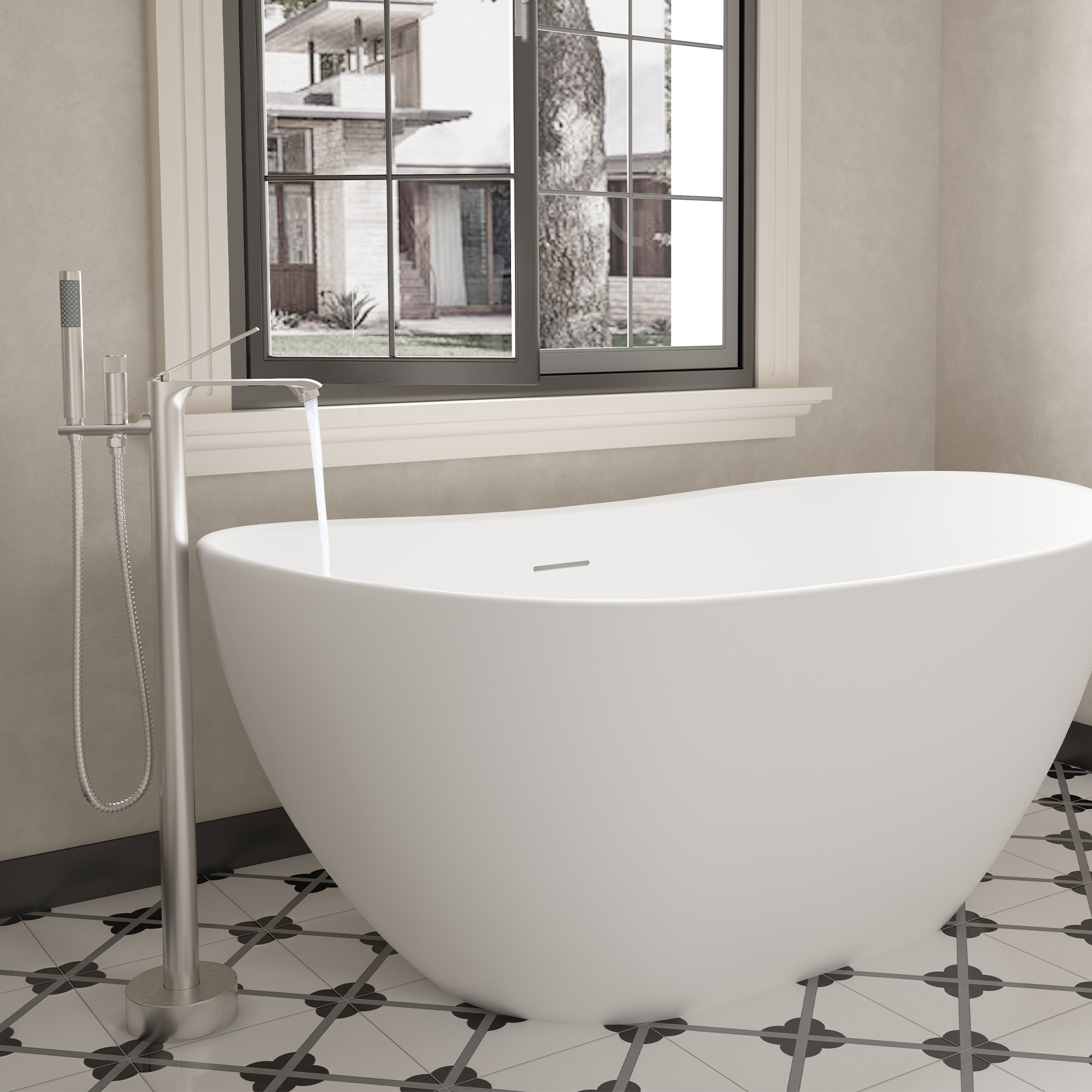 Freestanding Tub Faucet Floor Mounted Tub Filler with 150mm Handheld Hose