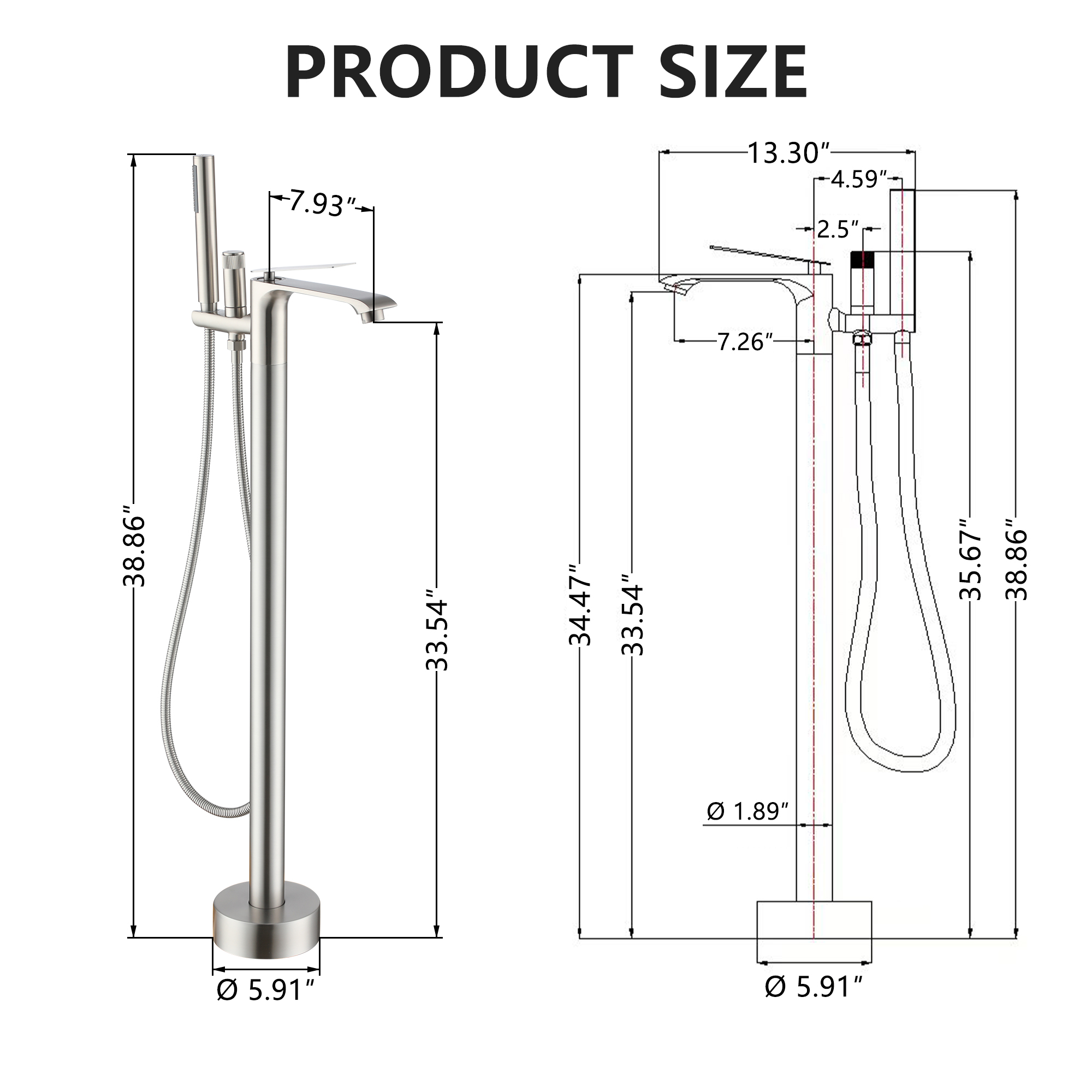 Freestanding Tub Faucet Floor Mounted Tub Filler with 150mm Handheld Hose