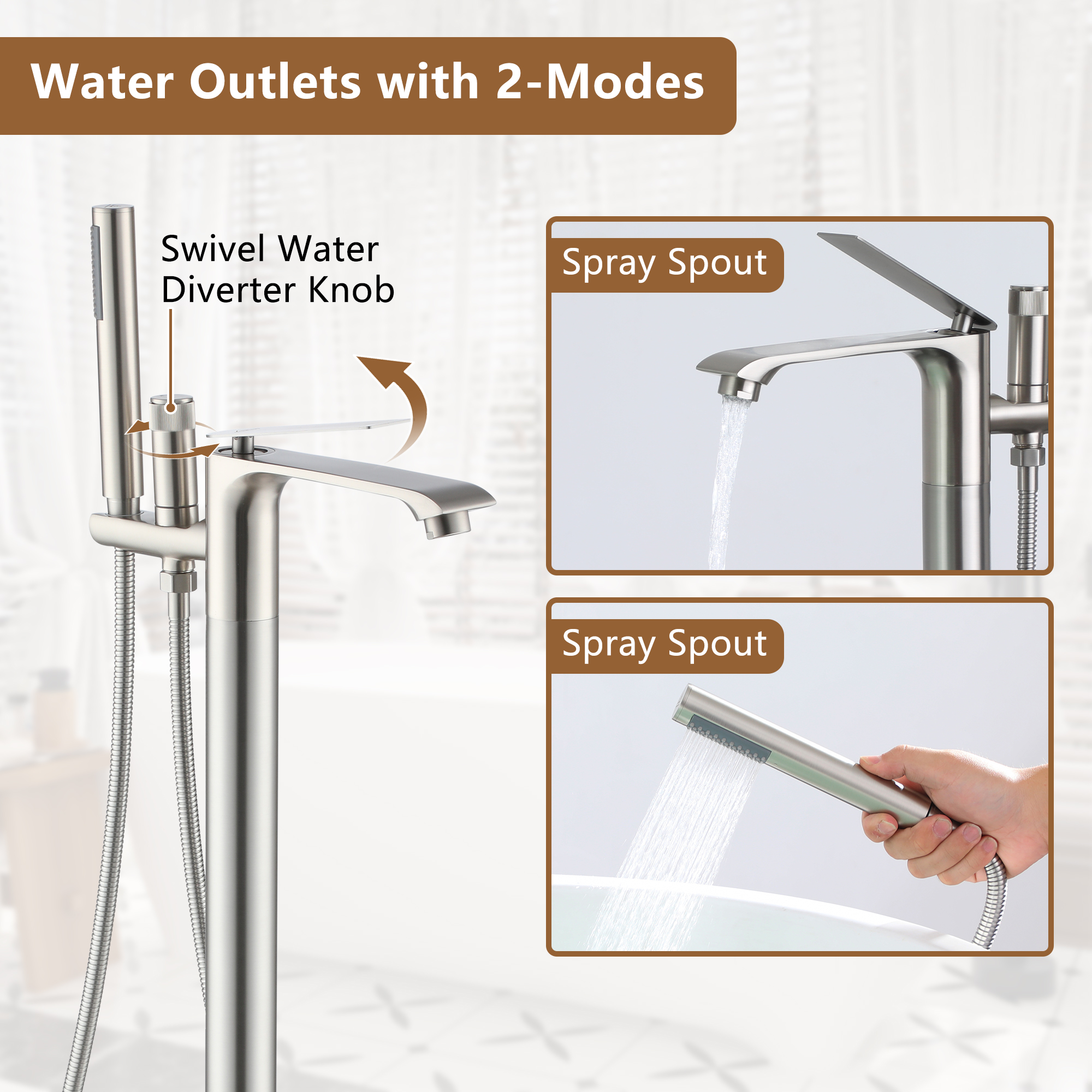 Freestanding Tub Faucet Floor Mounted Tub Filler with 150mm Handheld Hose