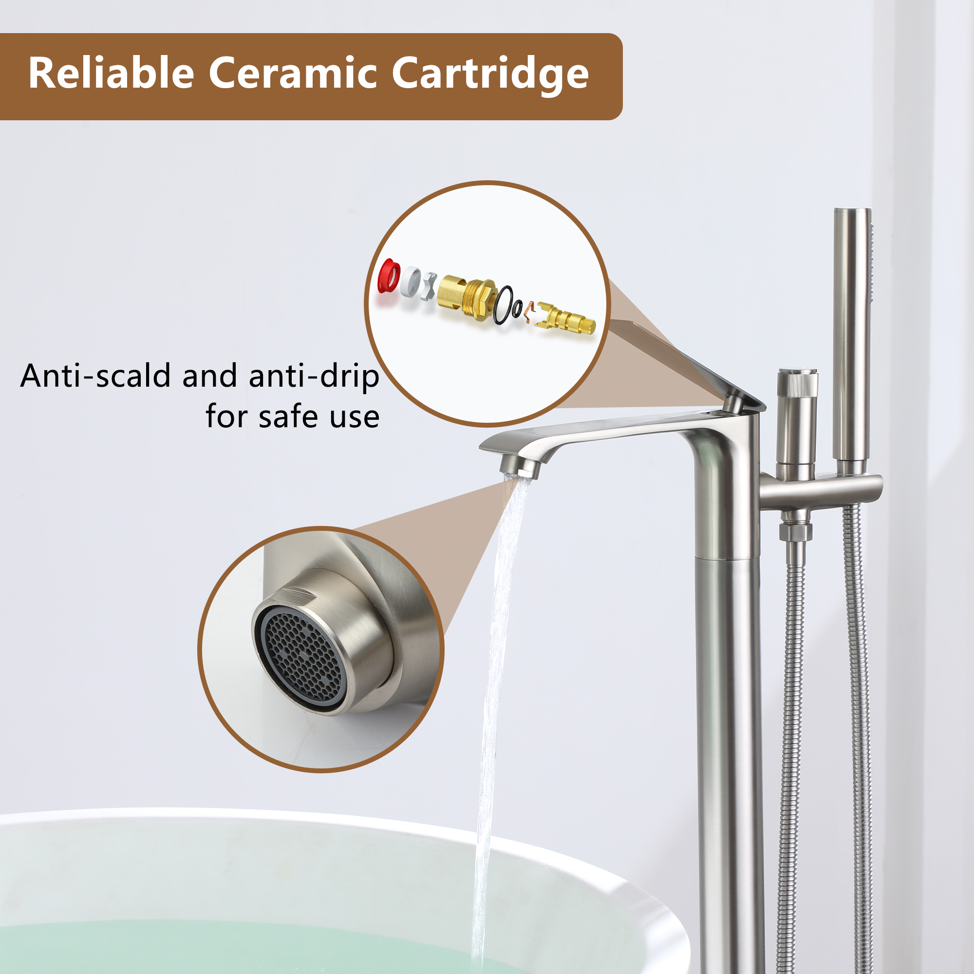 Freestanding Tub Faucet Floor Mounted Tub Filler with 150mm Handheld Hose