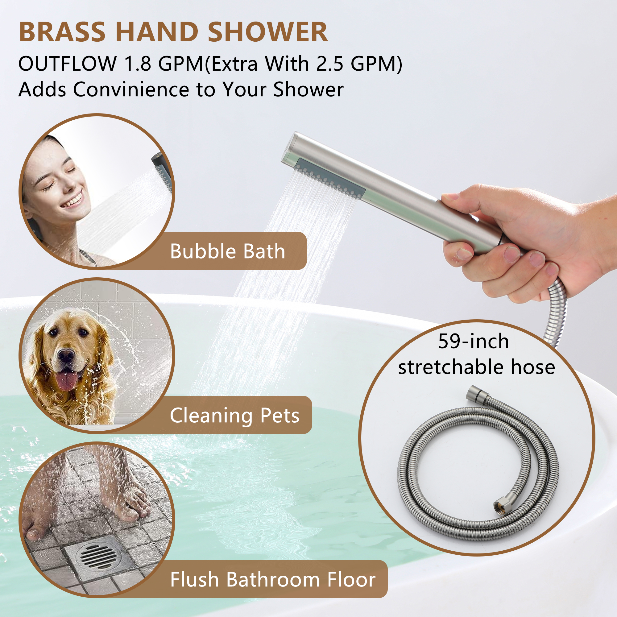Freestanding Tub Faucet Floor Mounted Tub Filler with 150mm Handheld Hose