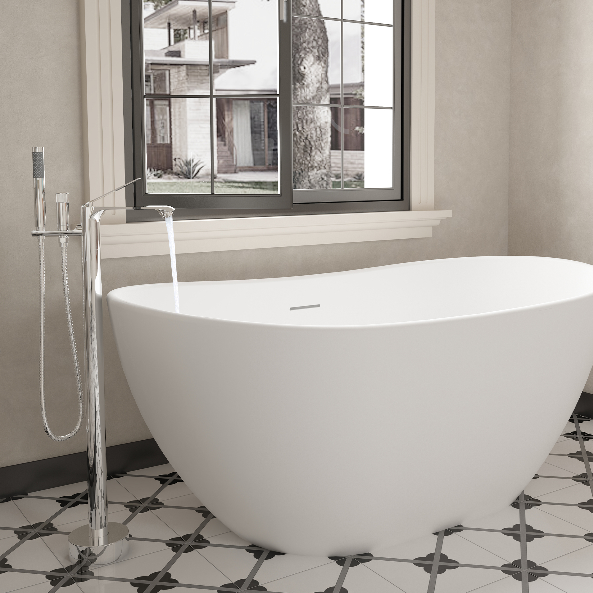 Freestanding Tub Faucet Floor Mounted Tub Filler with 150mm Handheld Hose