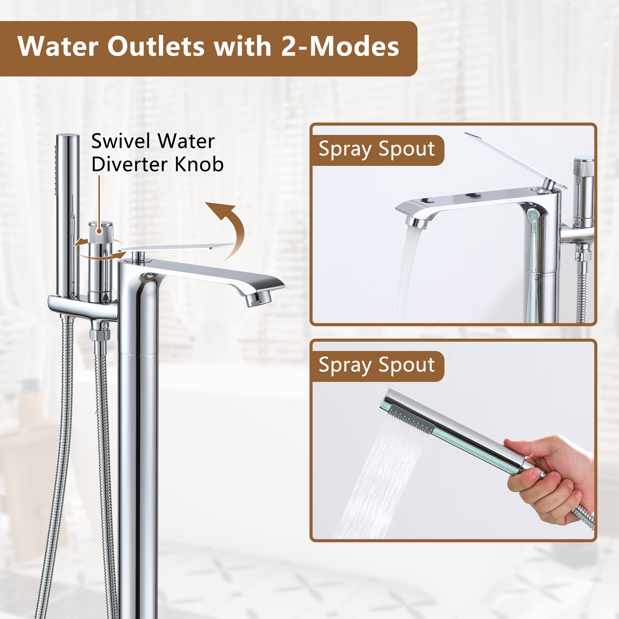 Freestanding Tub Faucet Floor Mounted Tub Filler with 150mm Handheld Hose