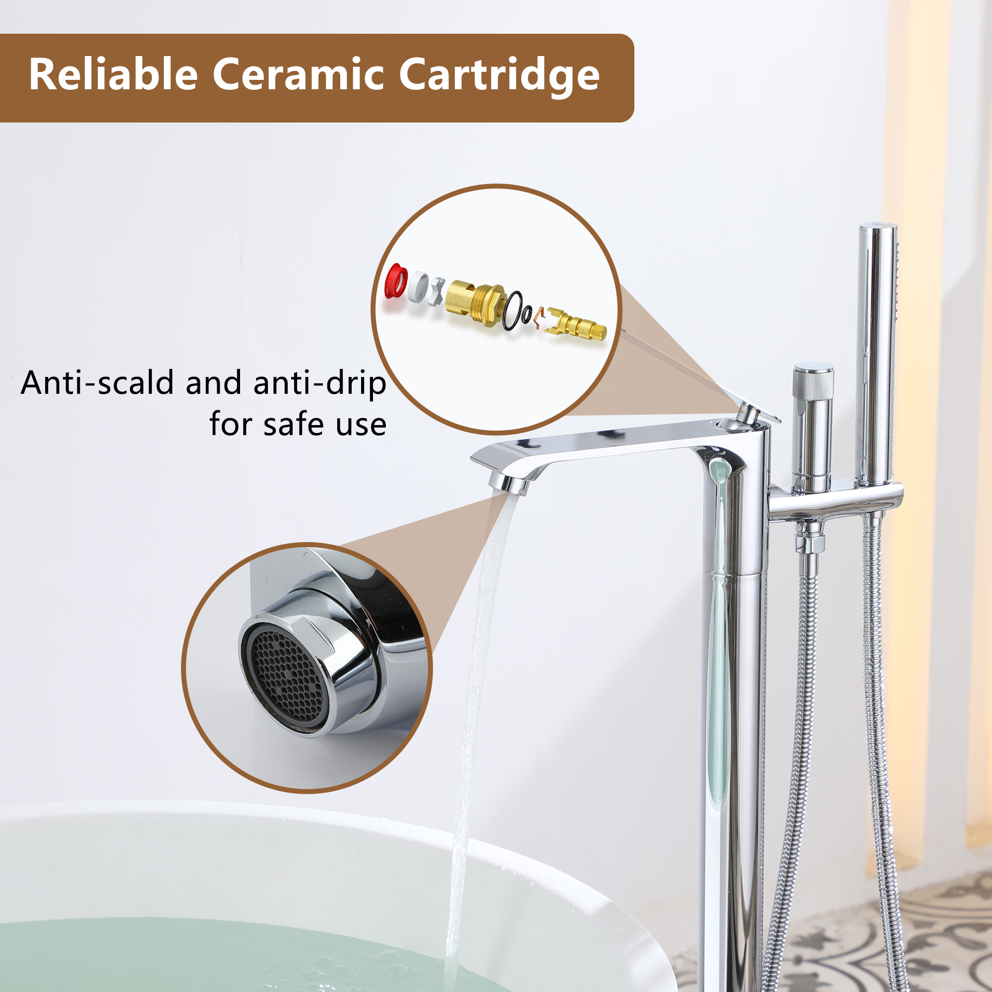 Freestanding Tub Faucet Floor Mounted Tub Filler with 150mm Handheld Hose