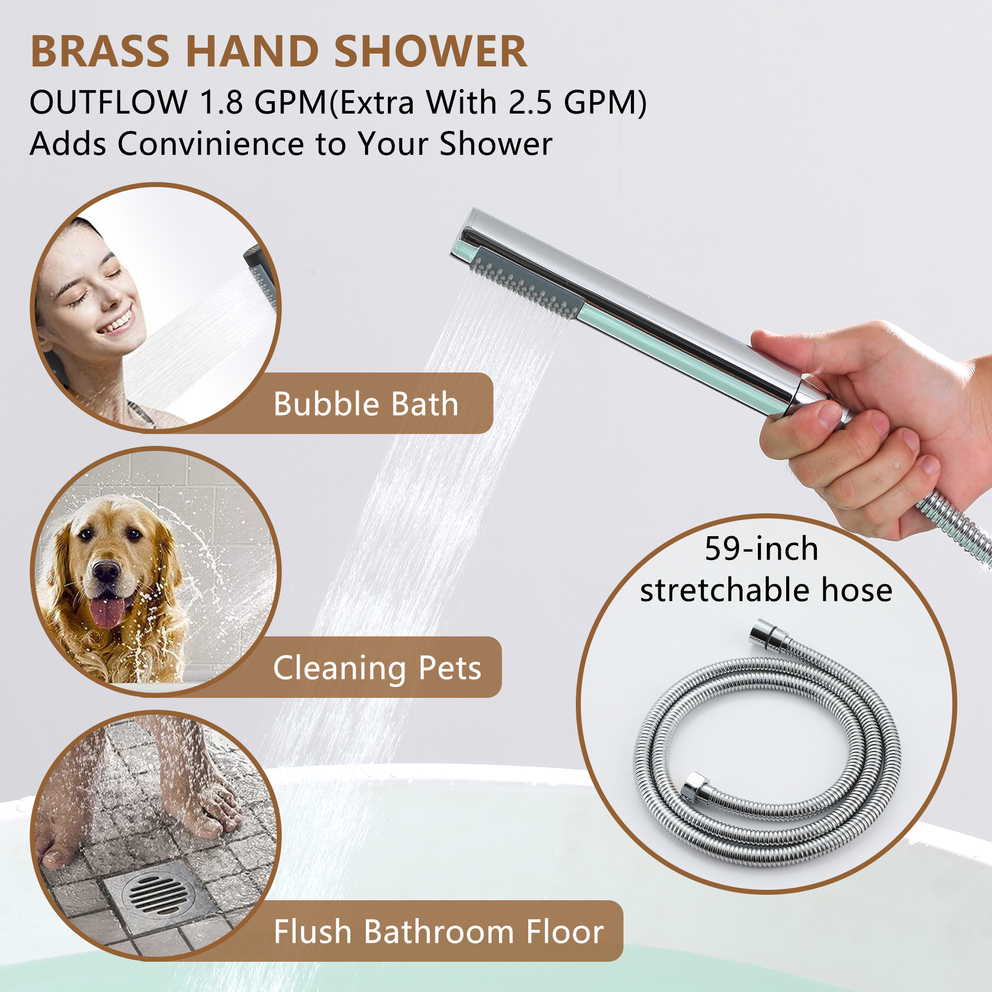 Freestanding Tub Faucet Floor Mounted Tub Filler with 150mm Handheld Hose