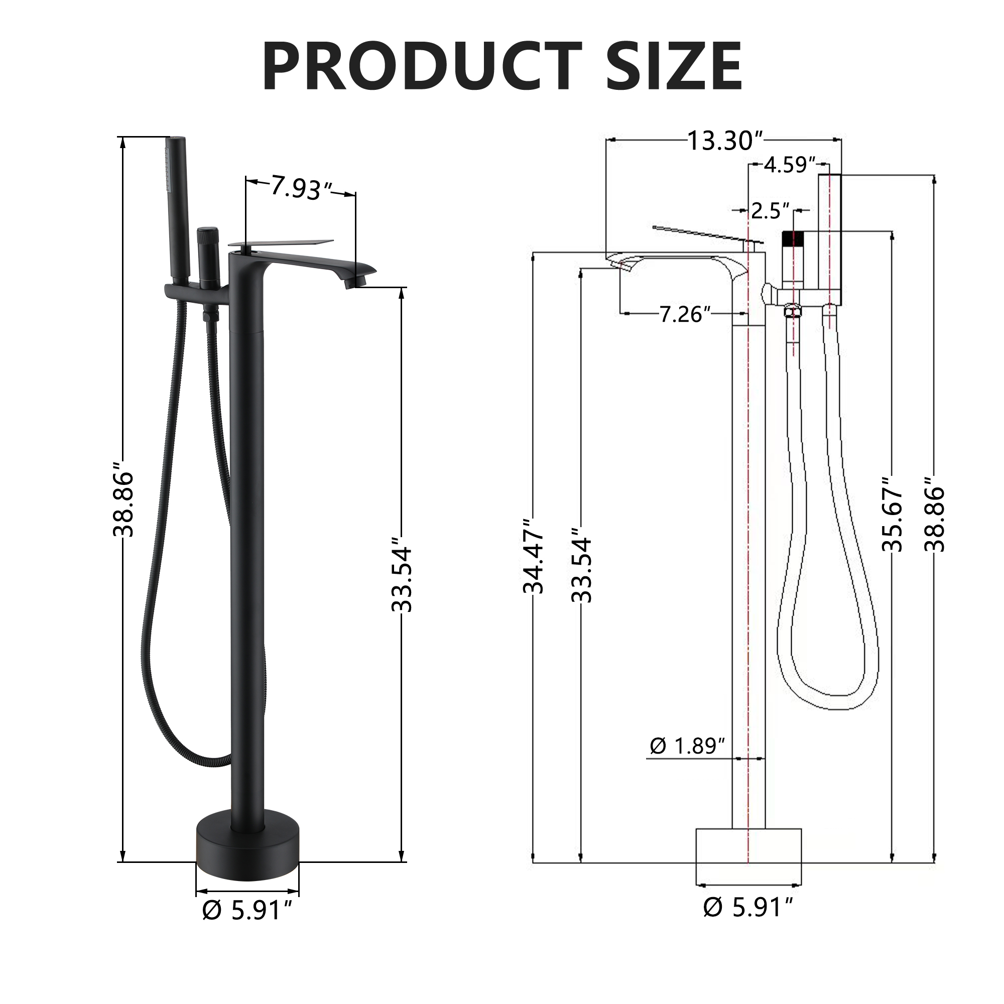 Freestanding Tub Faucet Floor Mounted Tub Filler with 150mm Handheld Hose