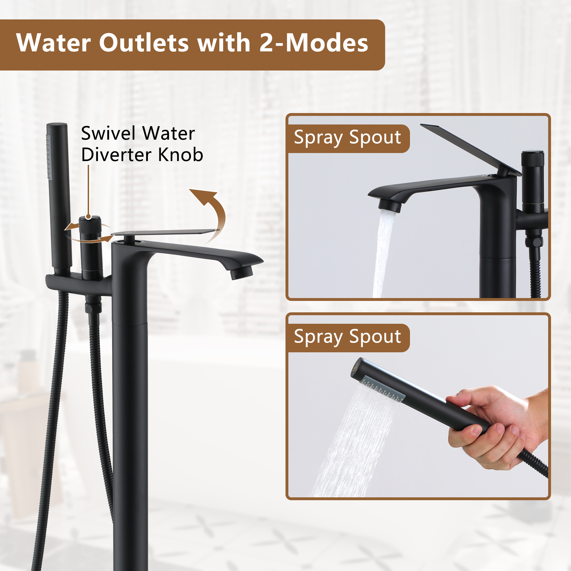 Freestanding Tub Faucet Floor Mounted Tub Filler with 150mm Handheld Hose