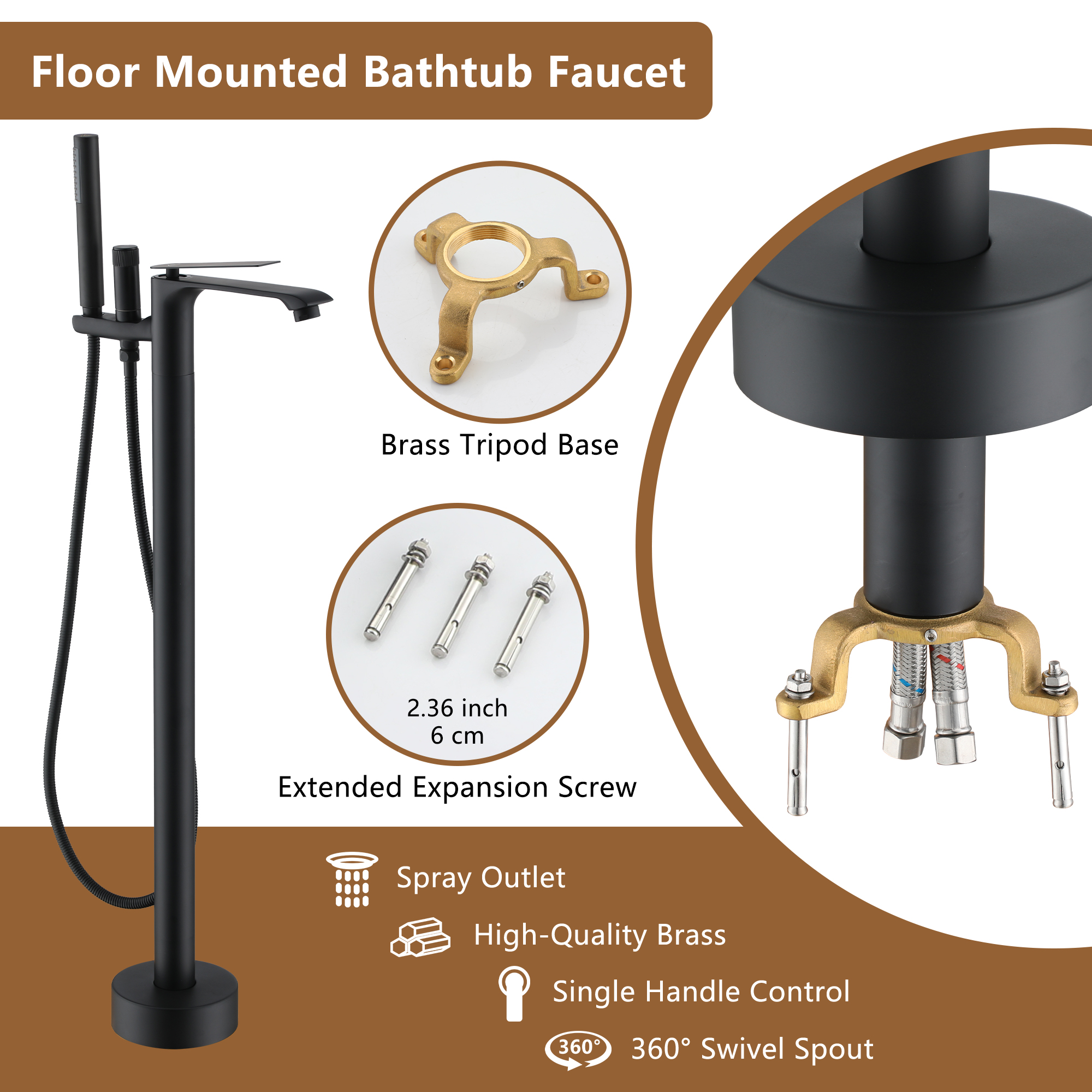 Freestanding Tub Faucet Floor Mounted Tub Filler with 150mm Handheld Hose