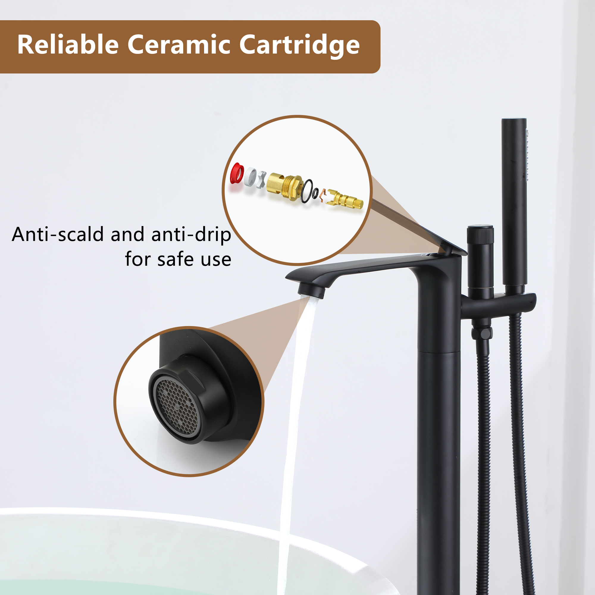 Freestanding Tub Faucet Floor Mounted Tub Filler with 150mm Handheld Hose