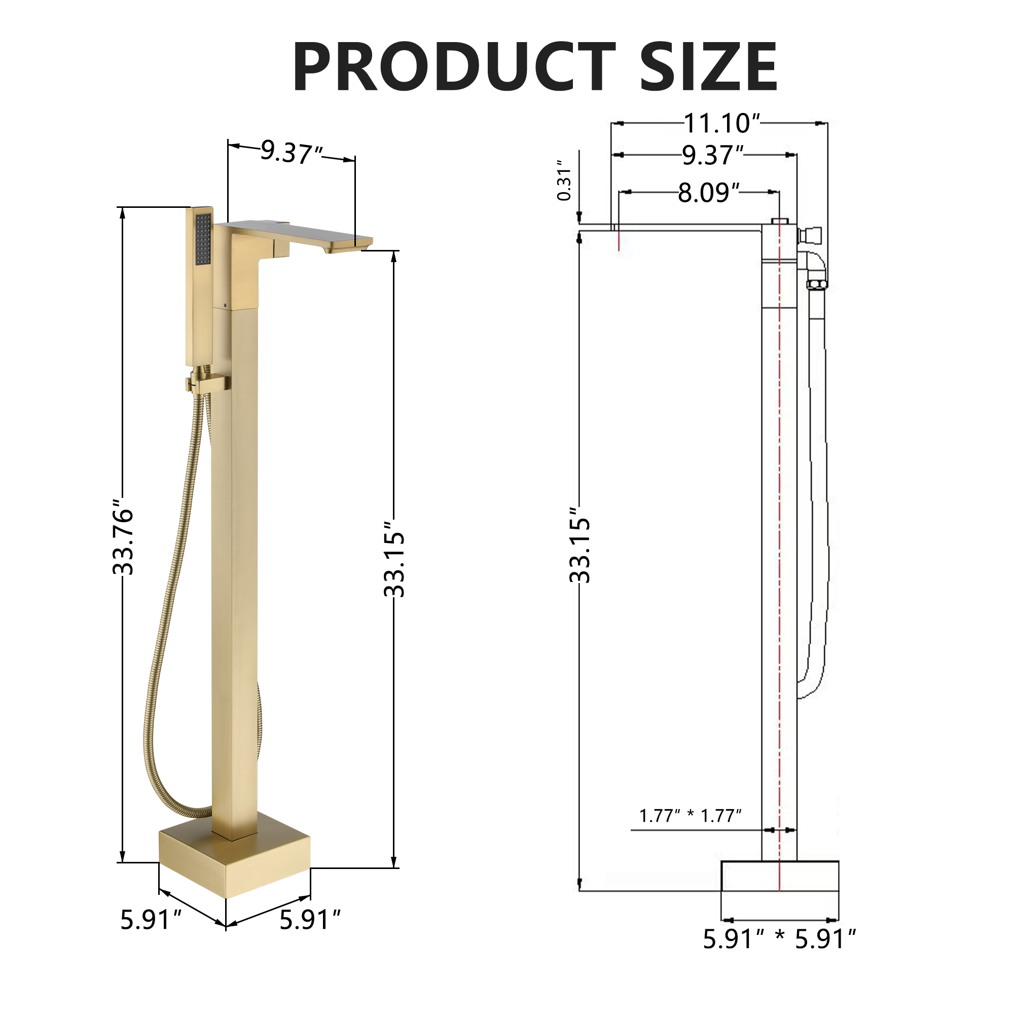 Freestanding Bathtub Faucet with Waterfall Bath Spout and Hand Shower Matte Black /Brushed Nickel /Brushed Gold /Chrome Plated