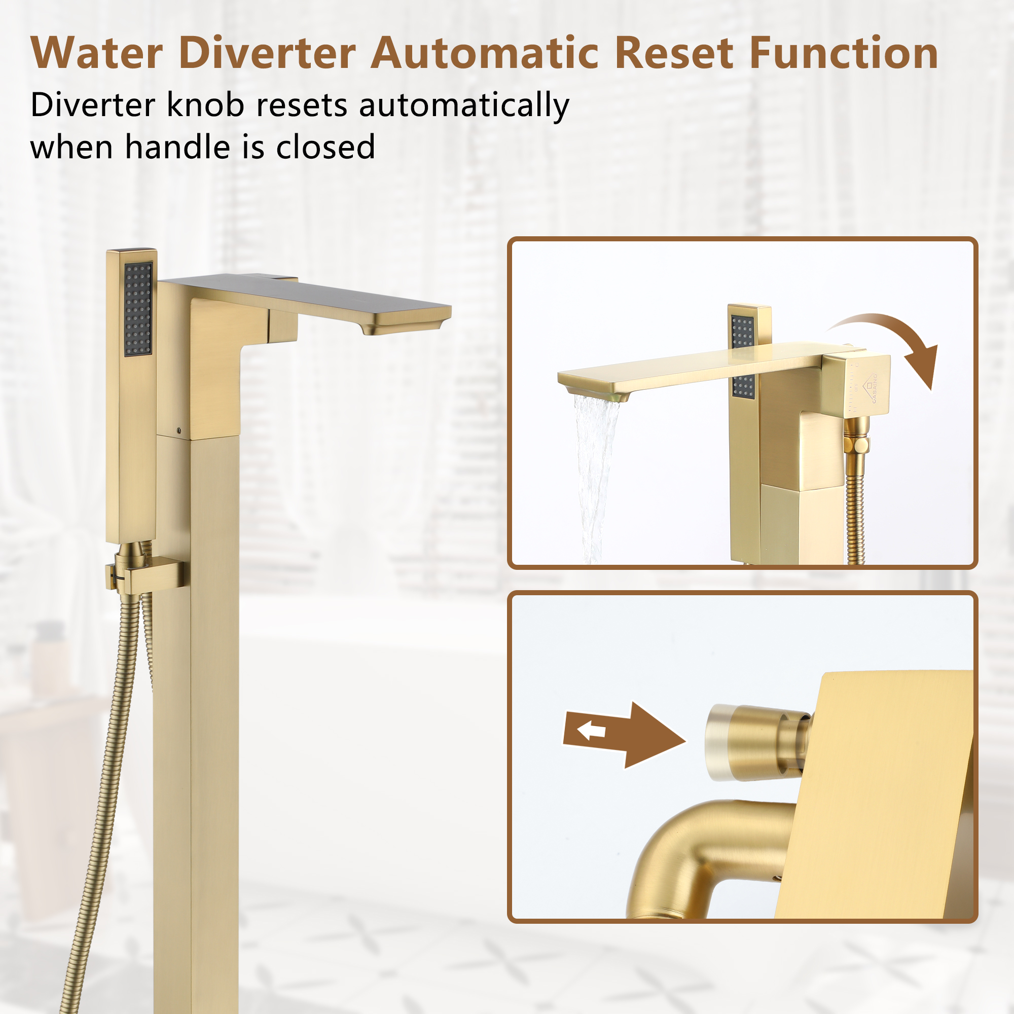 Freestanding Bathtub Faucet with Waterfall Bath Spout and Hand Shower Matte Black /Brushed Nickel /Brushed Gold /Chrome Plated