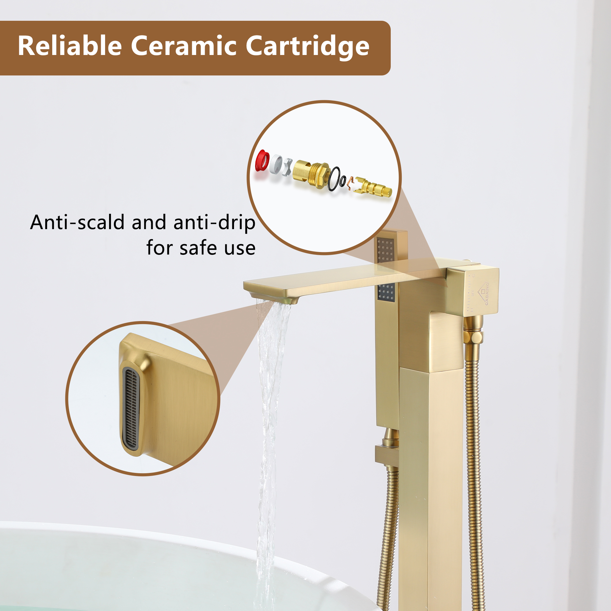 Freestanding Bathtub Faucet with Waterfall Bath Spout and Hand Shower Matte Black /Brushed Nickel /Brushed Gold /Chrome Plated