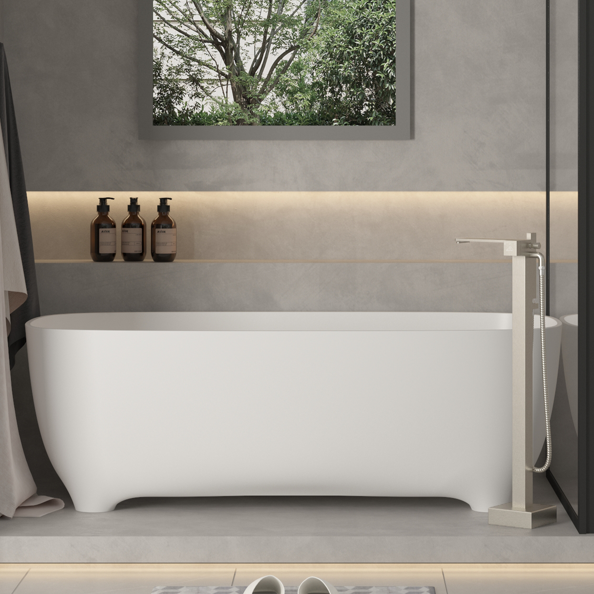 Freestanding Bathtub Faucet with Waterfall Bath Spout and Hand Shower Matte Black /Brushed Nickel /Brushed Gold /Chrome Plated