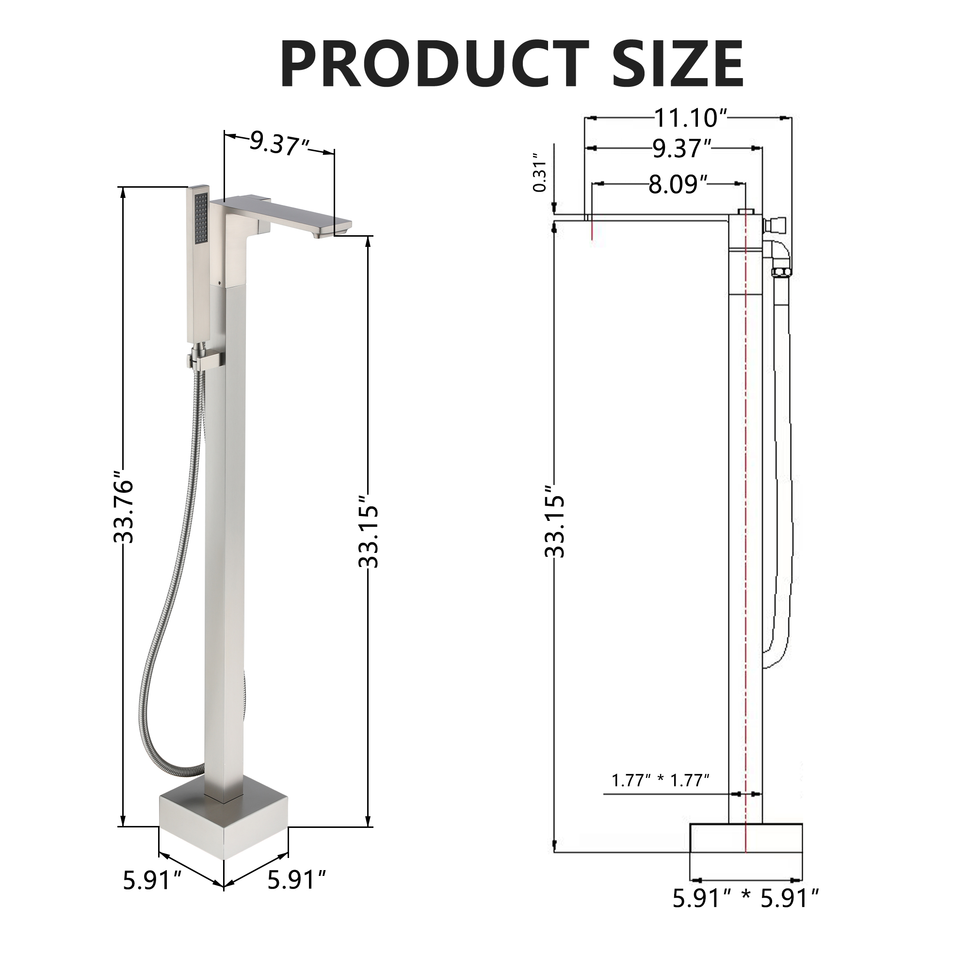 Freestanding Bathtub Faucet with Waterfall Bath Spout and Hand Shower Matte Black /Brushed Nickel /Brushed Gold /Chrome Plated