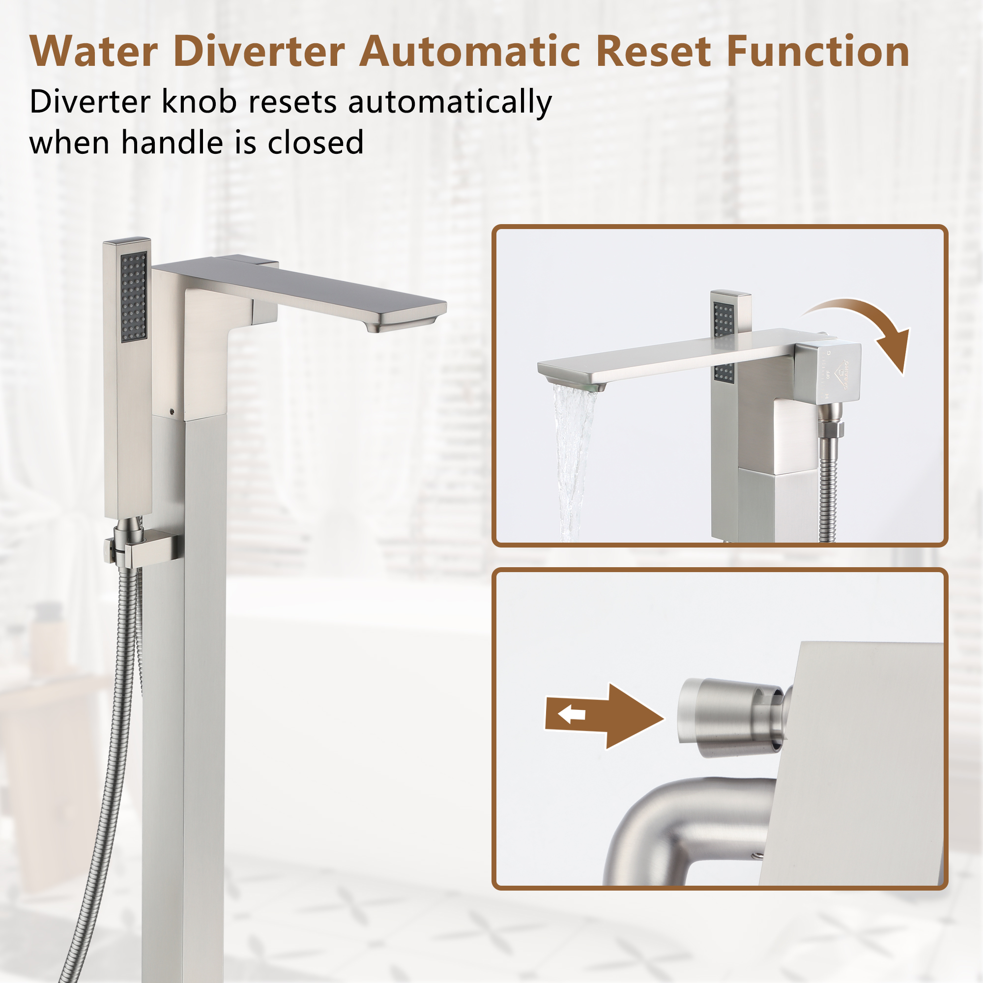 Freestanding Bathtub Faucet with Waterfall Bath Spout and Hand Shower Matte Black /Brushed Nickel /Brushed Gold /Chrome Plated