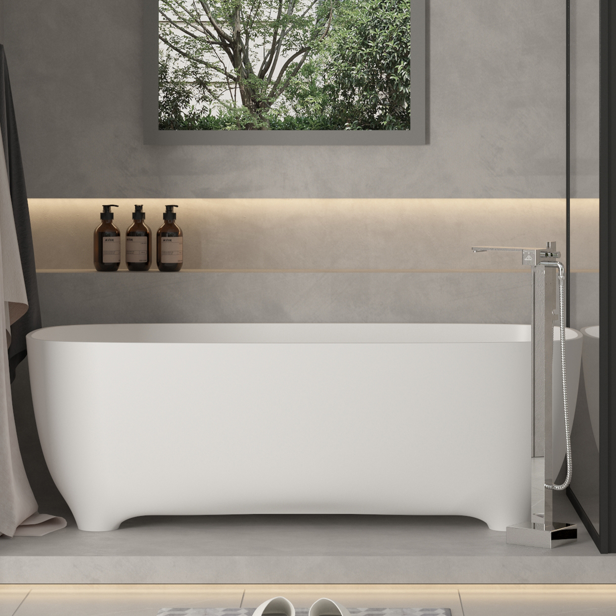 Freestanding Bathtub Faucet with Waterfall Bath Spout and Hand Shower Matte Black /Brushed Nickel /Brushed Gold /Chrome Plated