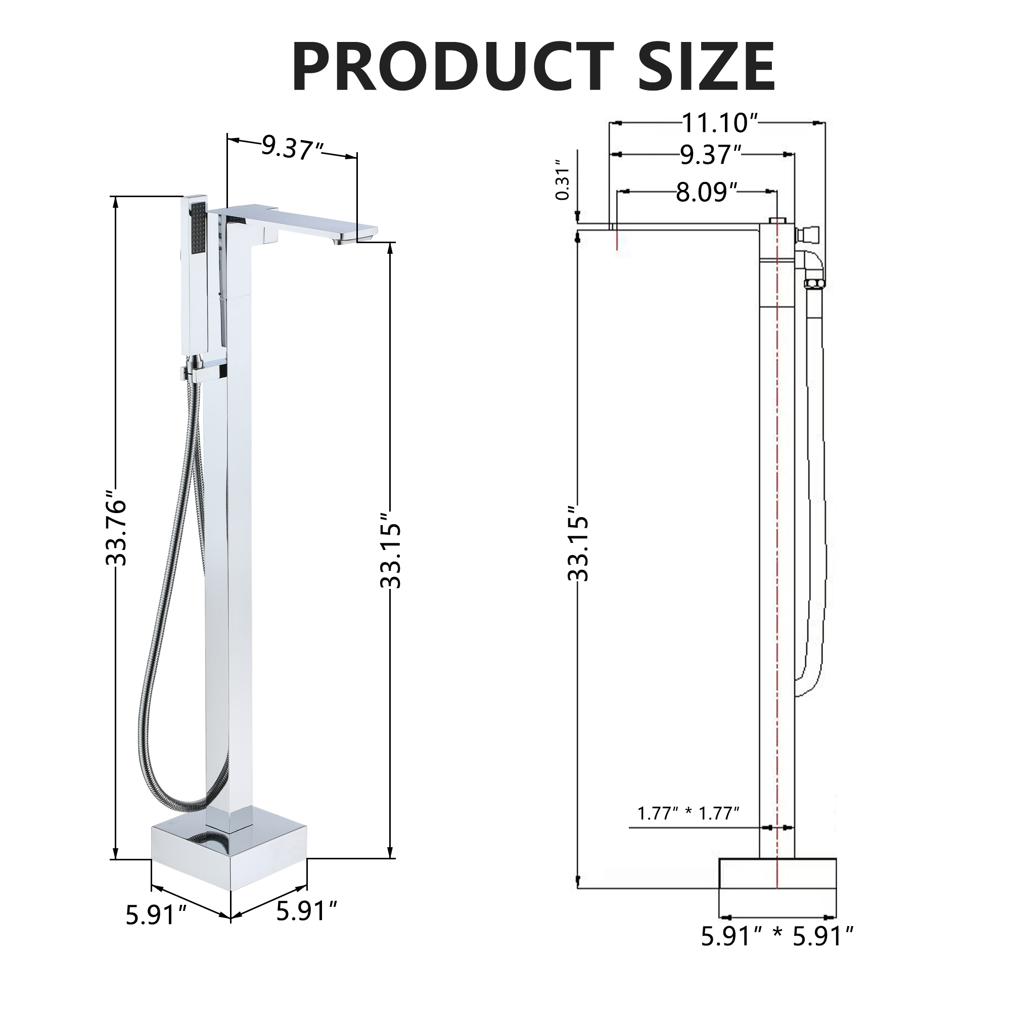 Freestanding Bathtub Faucet with Waterfall Bath Spout and Hand Shower Matte Black /Brushed Nickel /Brushed Gold /Chrome Plated